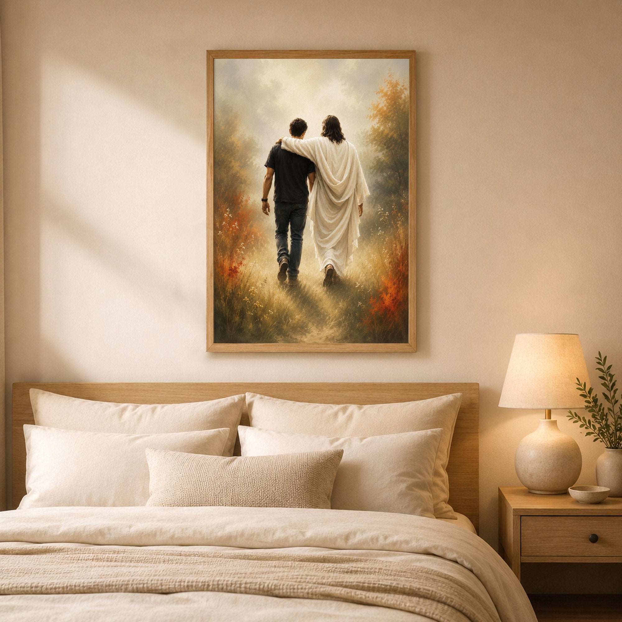 Jesus Christ Walking Beside You Christian Wall Art Poster/Canvas