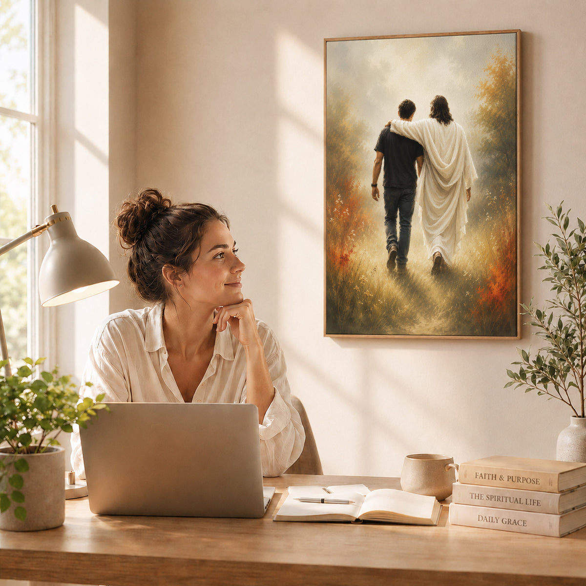 Jesus Christ Walking Beside You Christian Wall Art Poster/Canvas