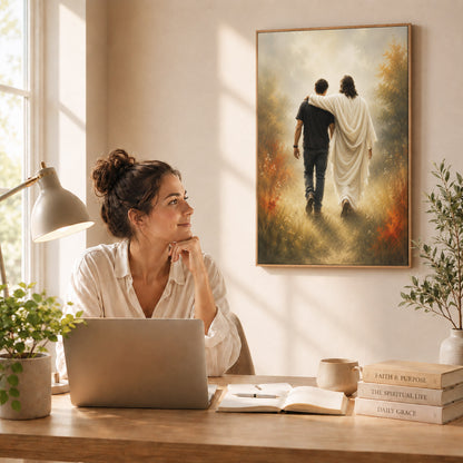 Jesus Christ Walking Beside You Christian Wall Art Poster/Canvas