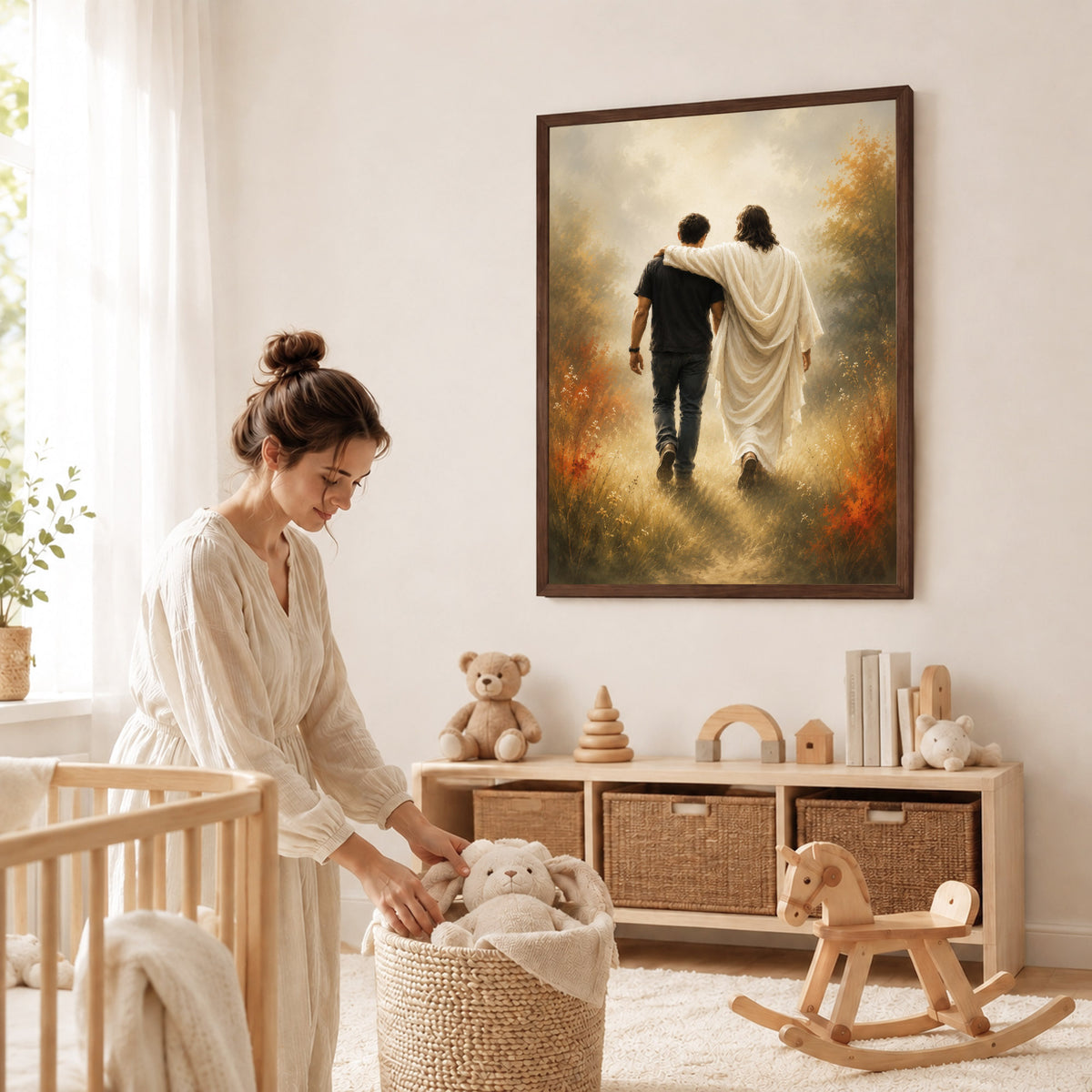 Jesus Christ Walking Beside You Christian Wall Art Poster/Canvas