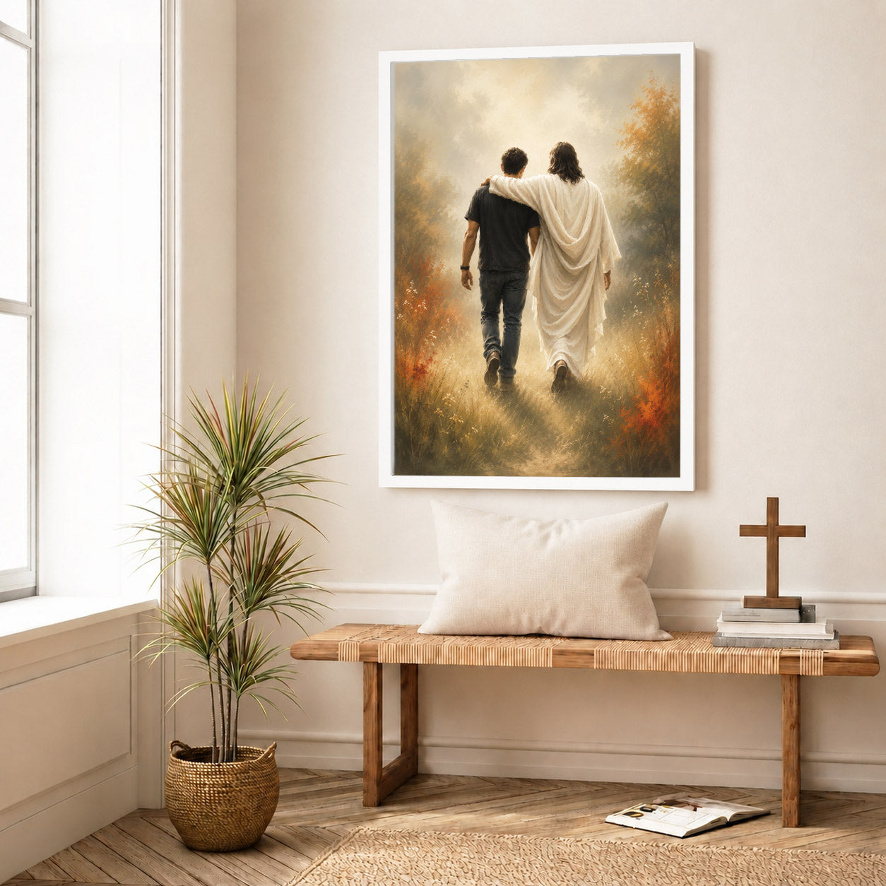 Jesus Christ Walking Beside You Christian Wall Art Poster/Canvas