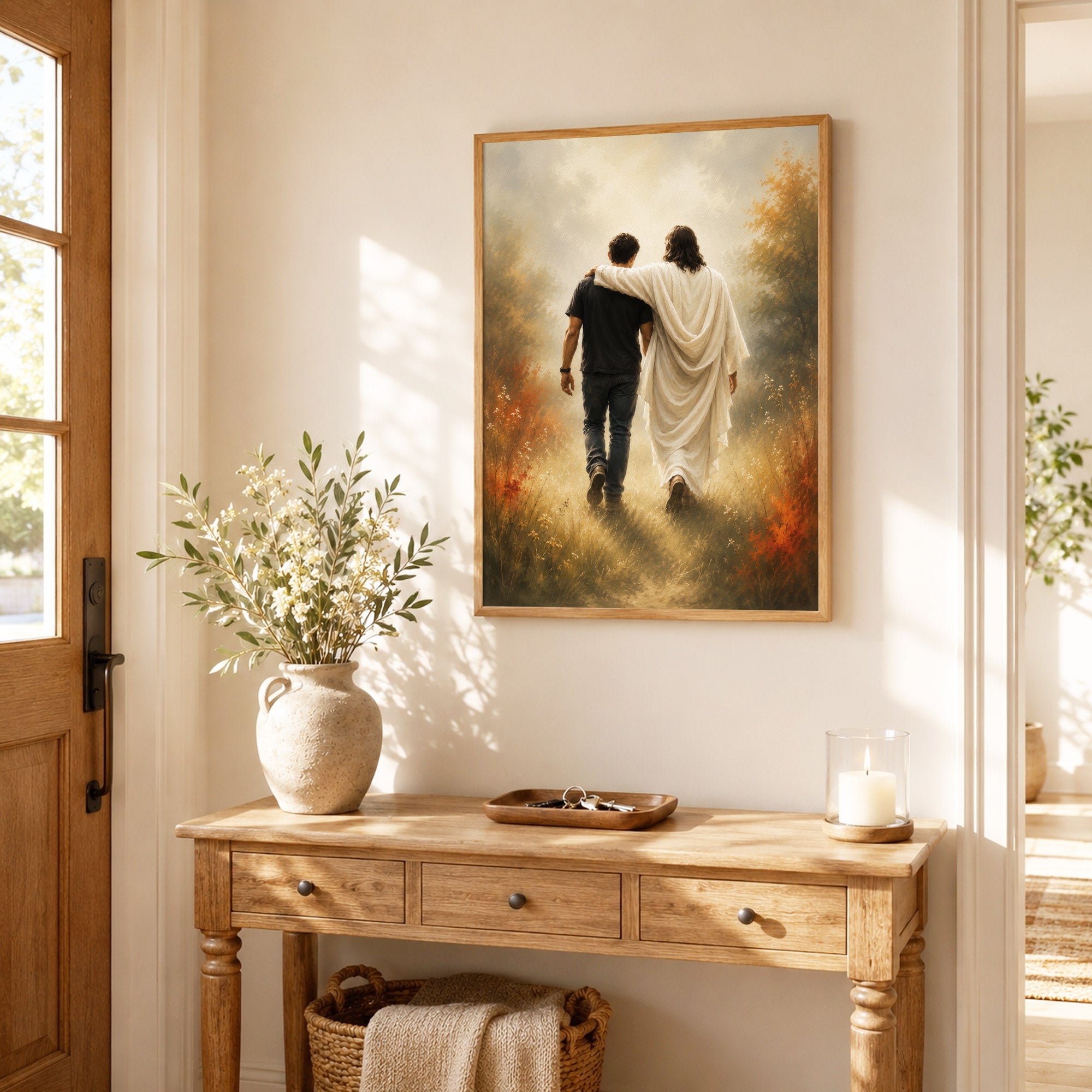 Jesus Christ Walking Beside You Christian Wall Art Poster/Canvas