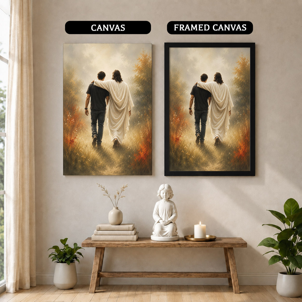Jesus Christ Walking Beside You Christian Wall Art Poster/Canvas