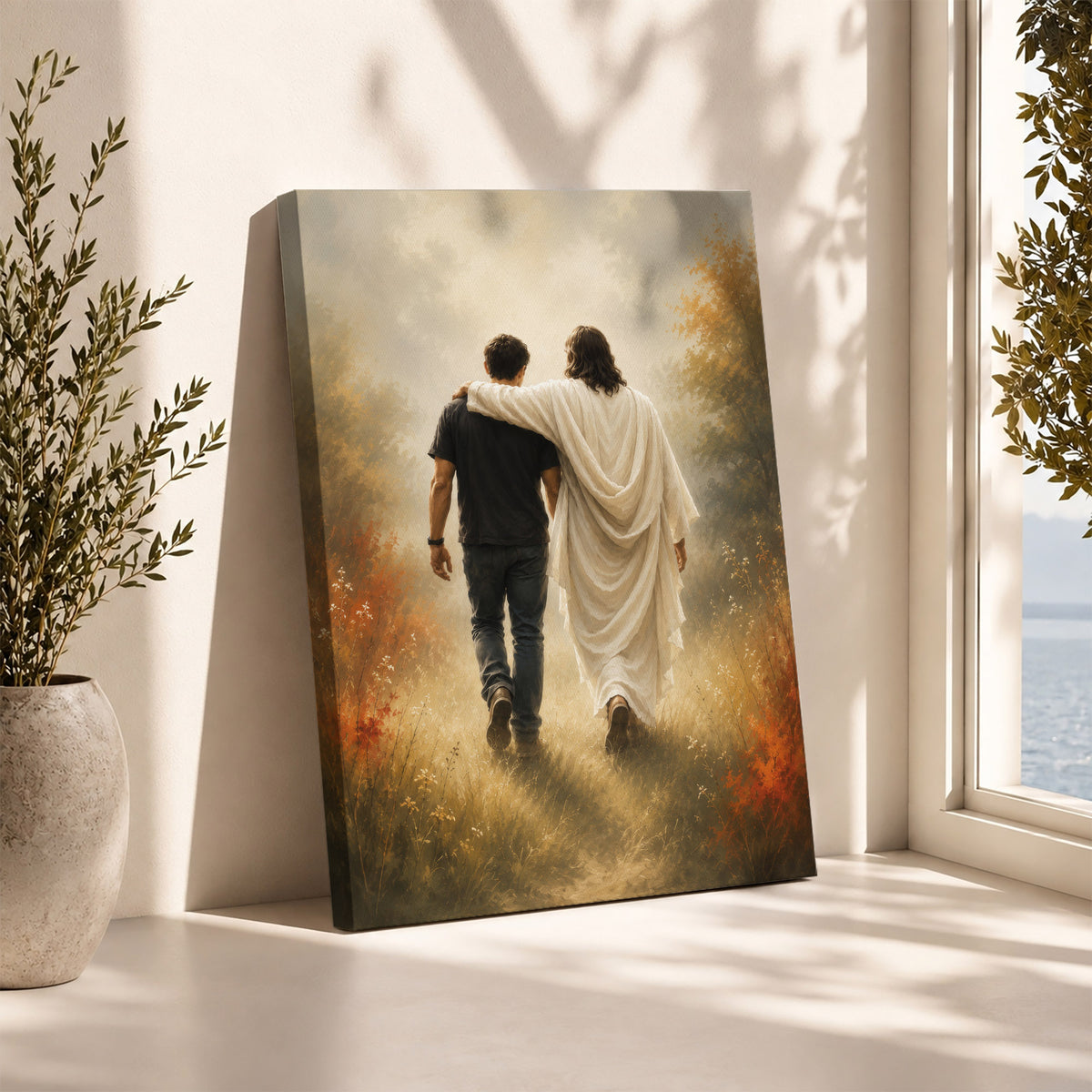 Jesus Christ Walking Beside You Christian Wall Art Poster/Canvas
