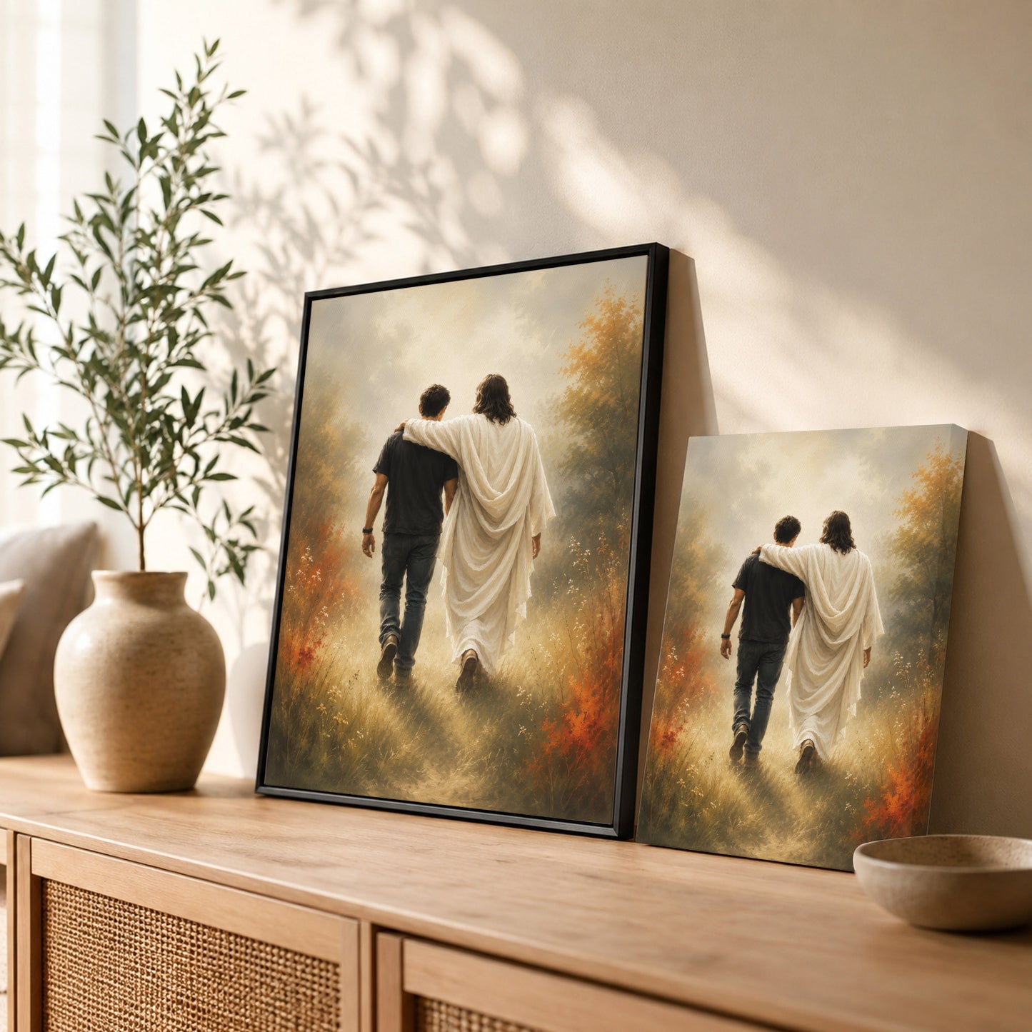 Jesus Christ Walking Beside You Christian Wall Art Poster/Canvas