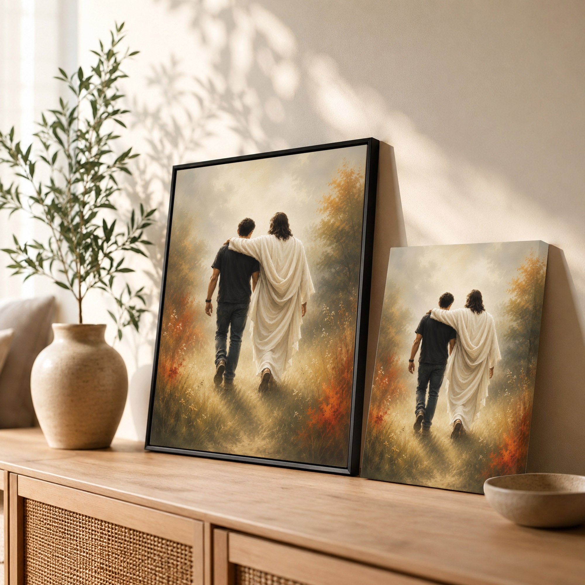 Jesus Christ Walking Beside You Christian Wall Art Poster/Canvas