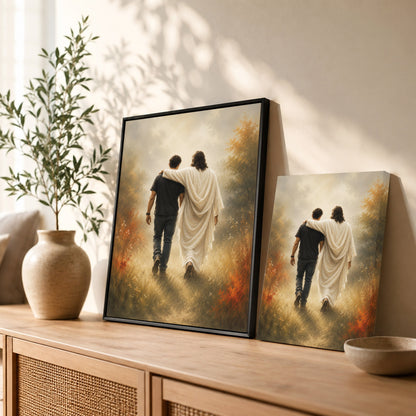 Jesus Christ Walking Beside You Christian Wall Art Poster/Canvas