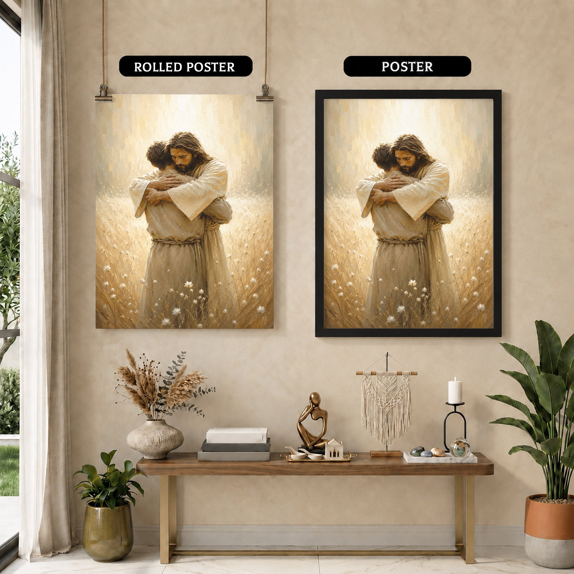 Jesus Christ Safe in His Arms Christian Wall Art Poster/Canvas