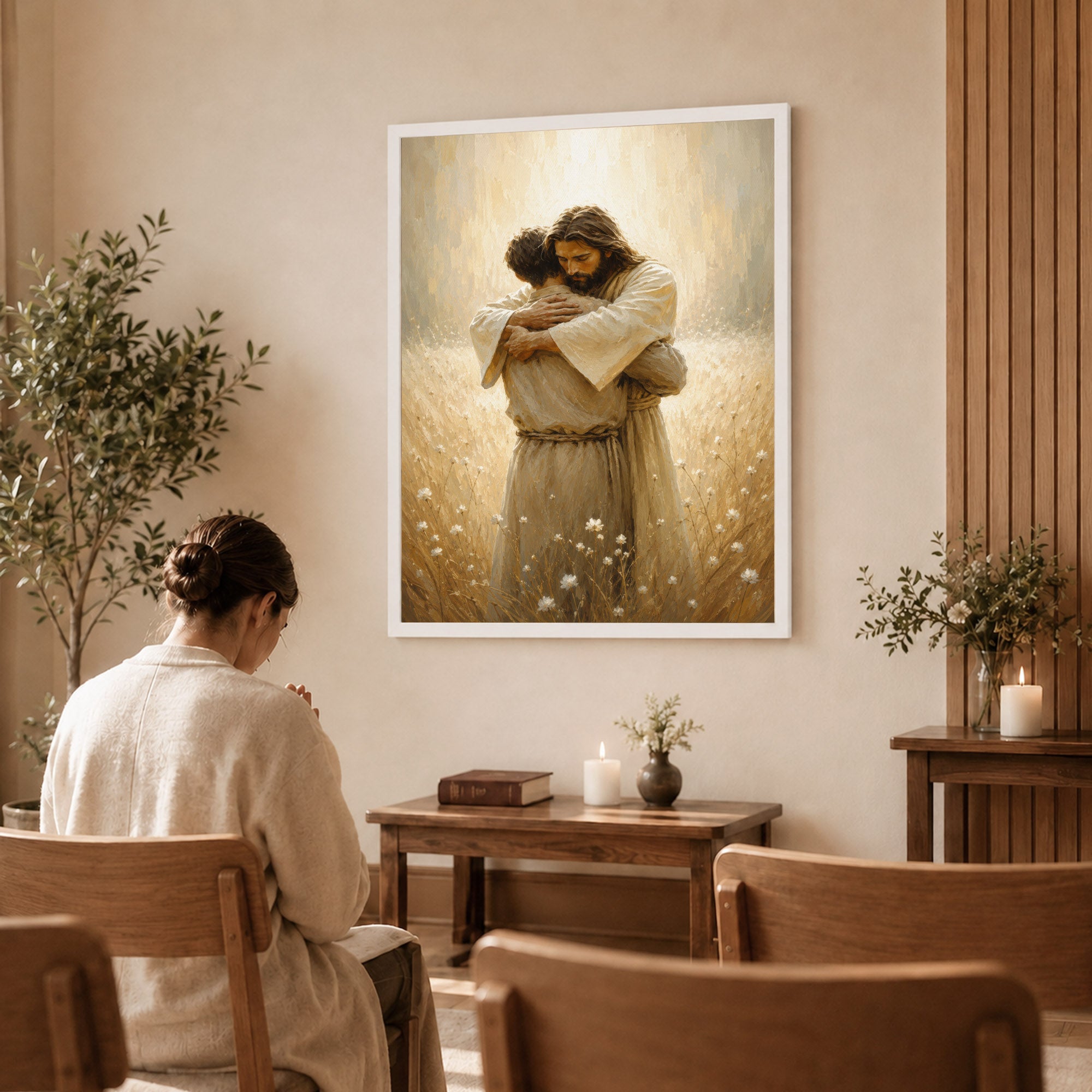 Jesus Christ Safe in His Arms Christian Wall Art Poster/Canvas