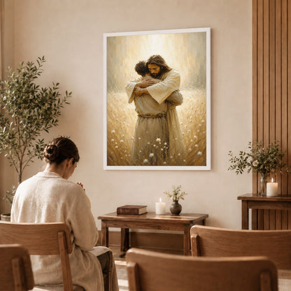 Jesus Christ Safe in His Arms Christian Wall Art Poster/Canvas