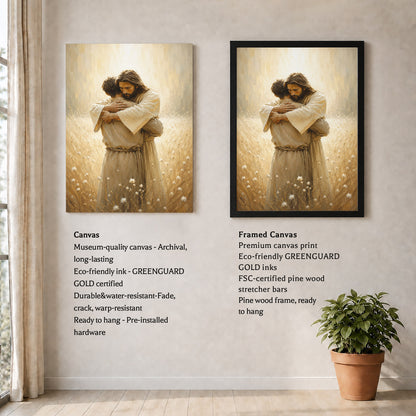 Jesus Christ Safe in His Arms Christian Wall Art Poster/Canvas