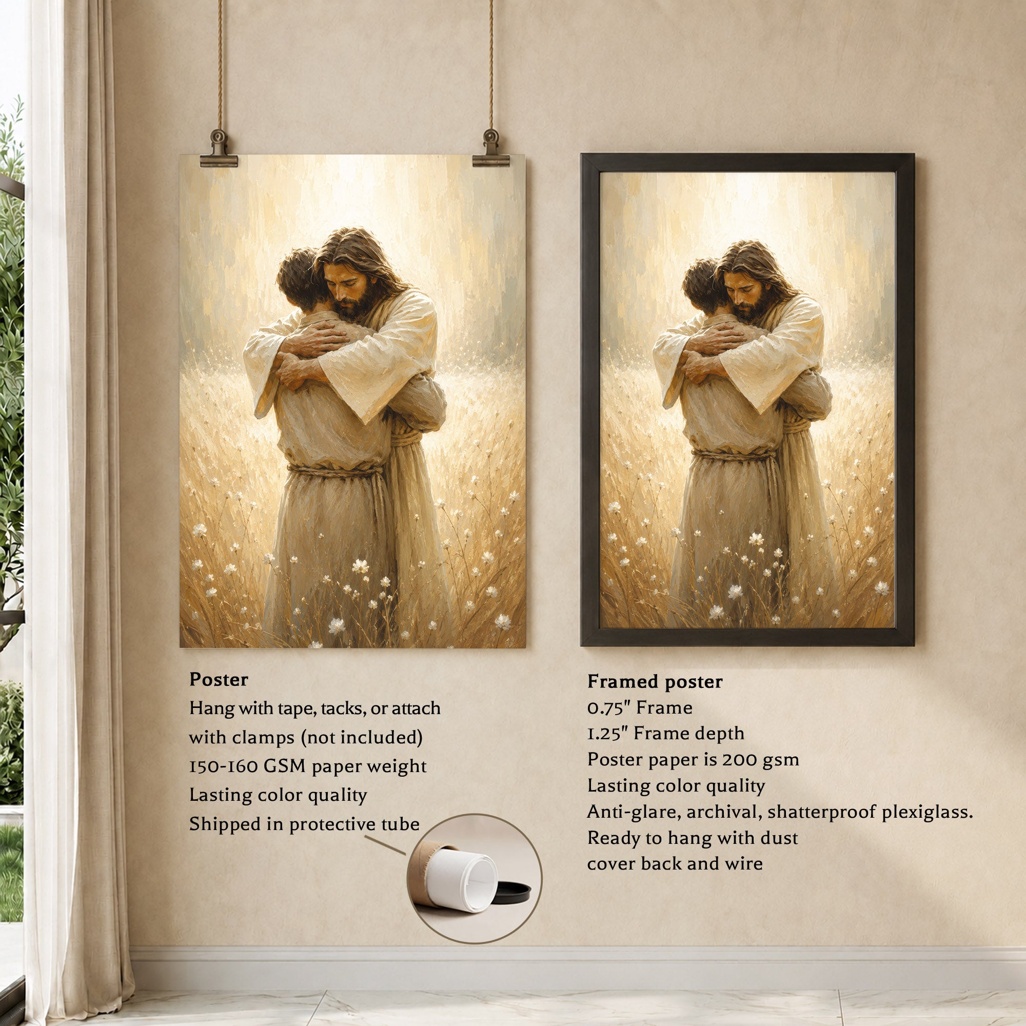 Jesus Christ Safe in His Arms Christian Wall Art Poster/Canvas
