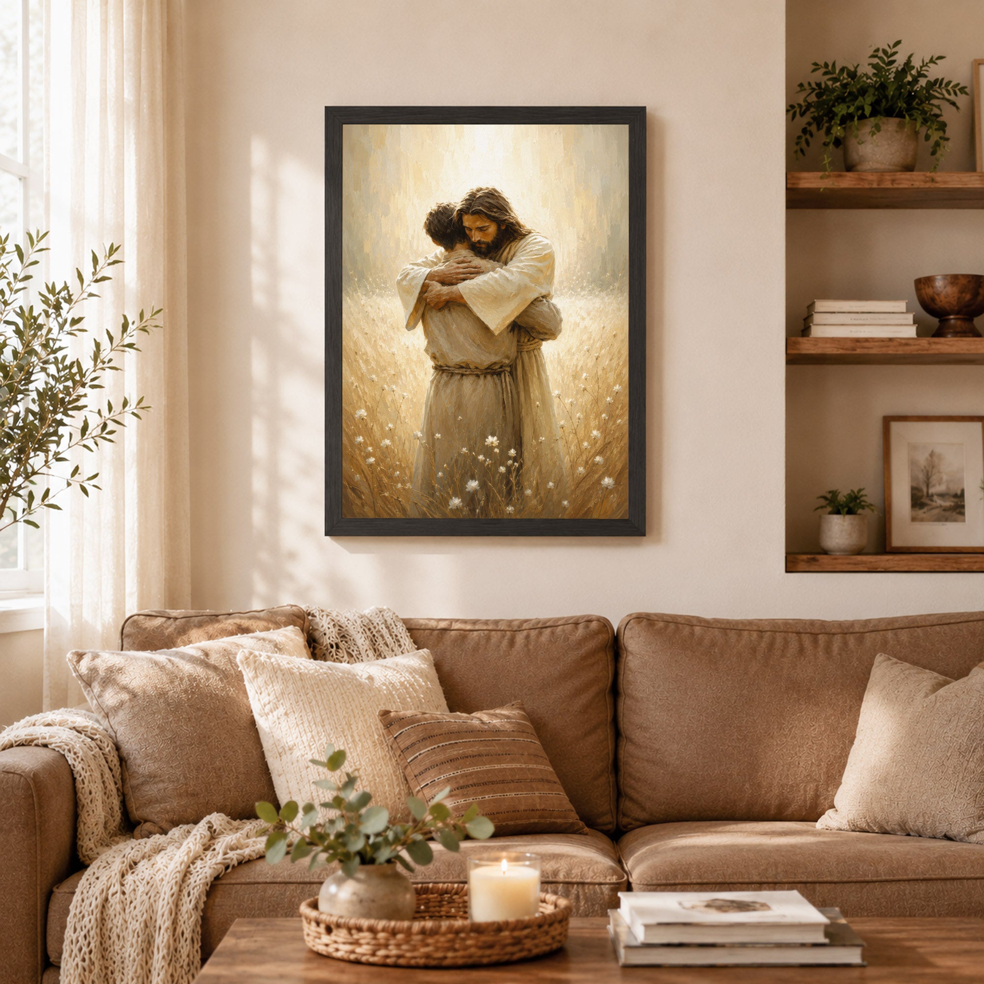 Jesus Christ Safe in His Arms Christian Wall Art Poster/Canvas