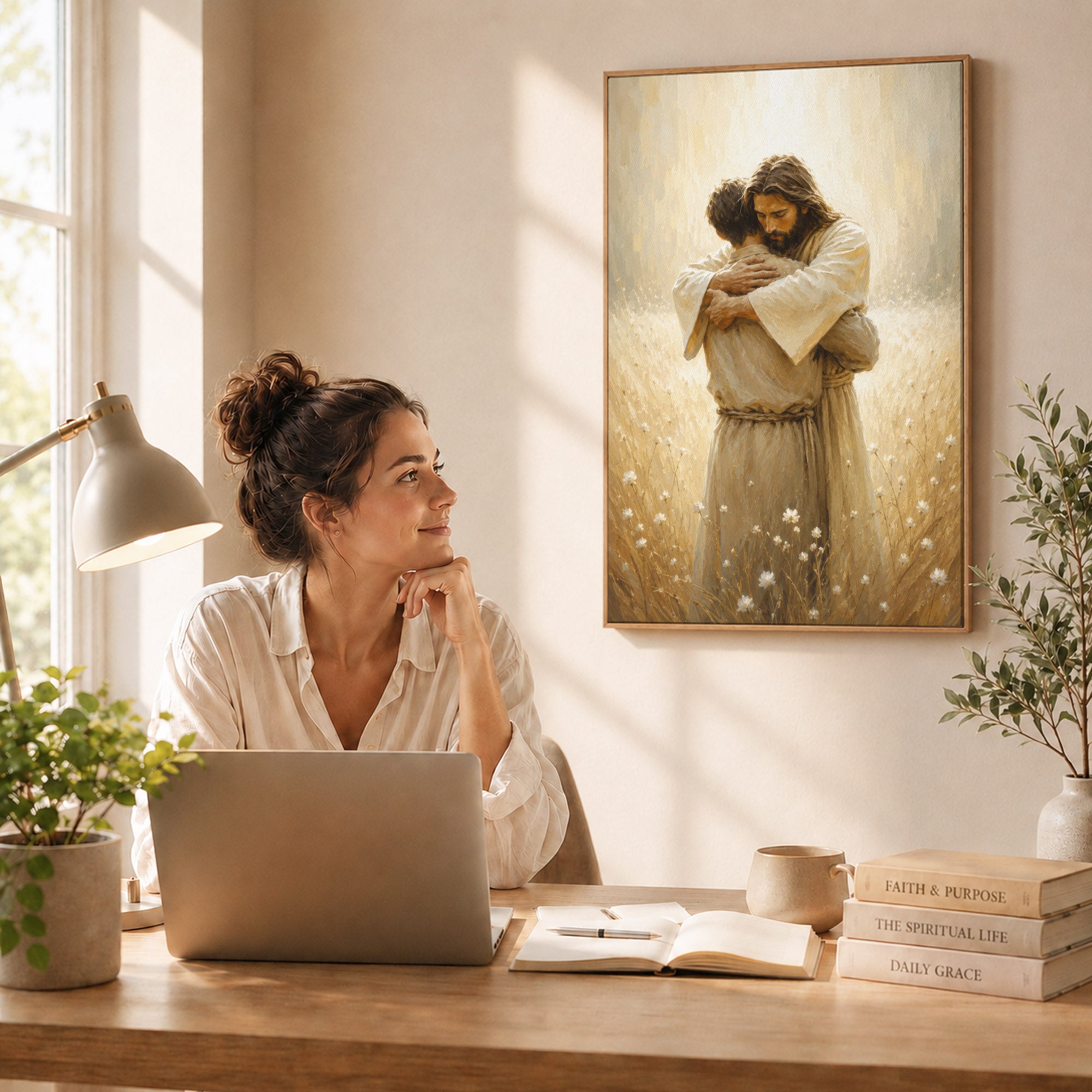 Jesus Christ Safe in His Arms Christian Wall Art Poster/Canvas
