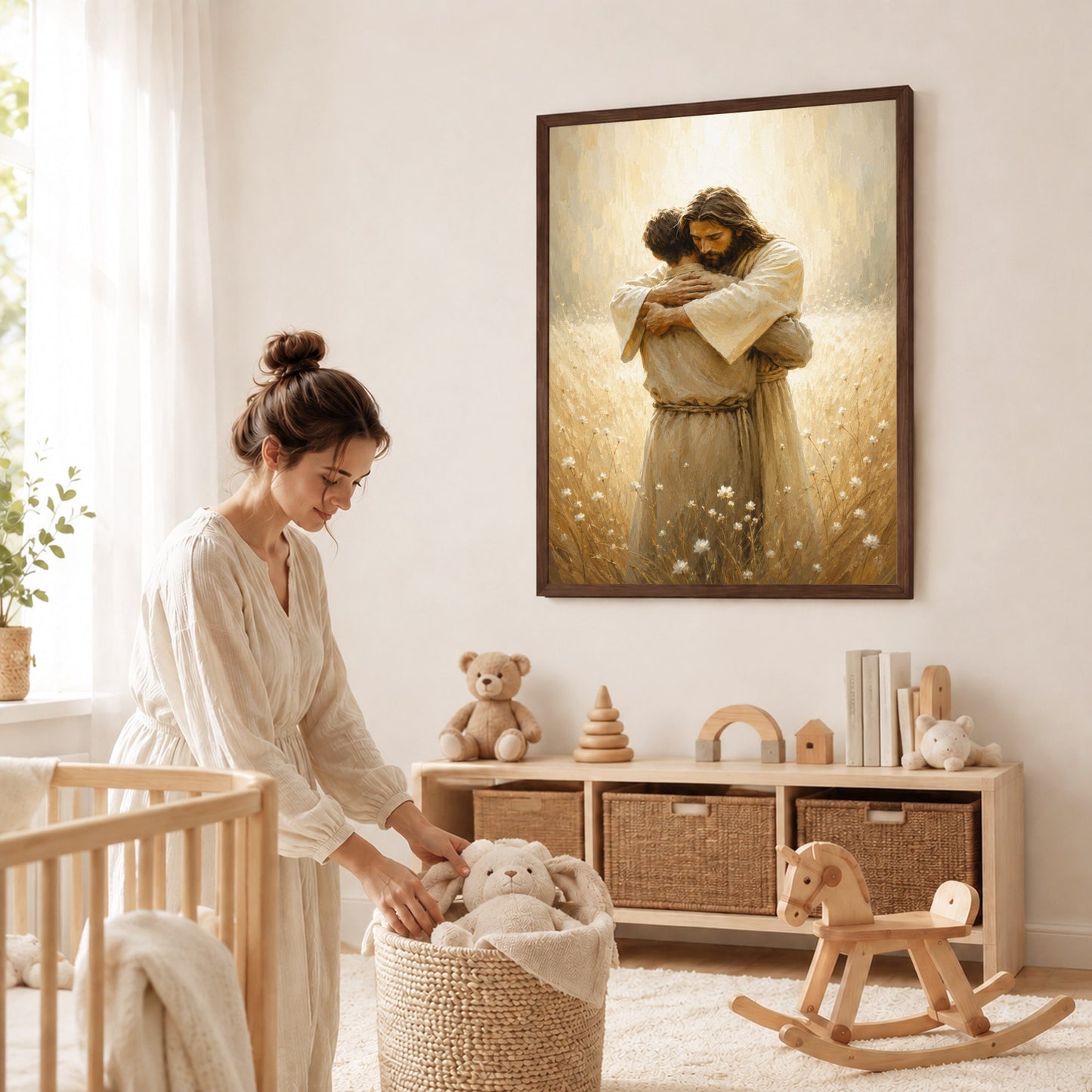 Jesus Christ Safe in His Arms Christian Wall Art Poster/Canvas
