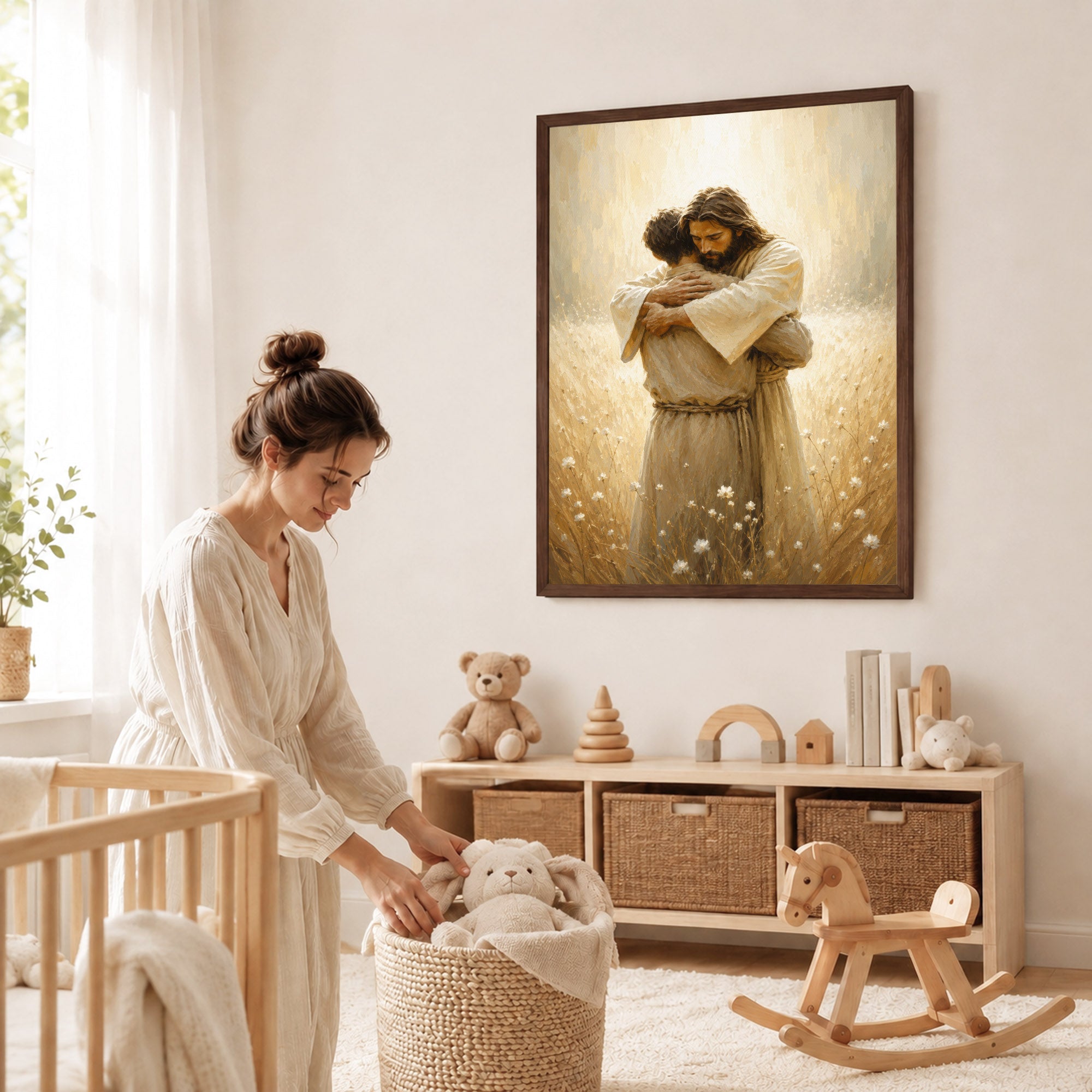 Jesus Christ Safe in His Arms Christian Wall Art Poster/Canvas