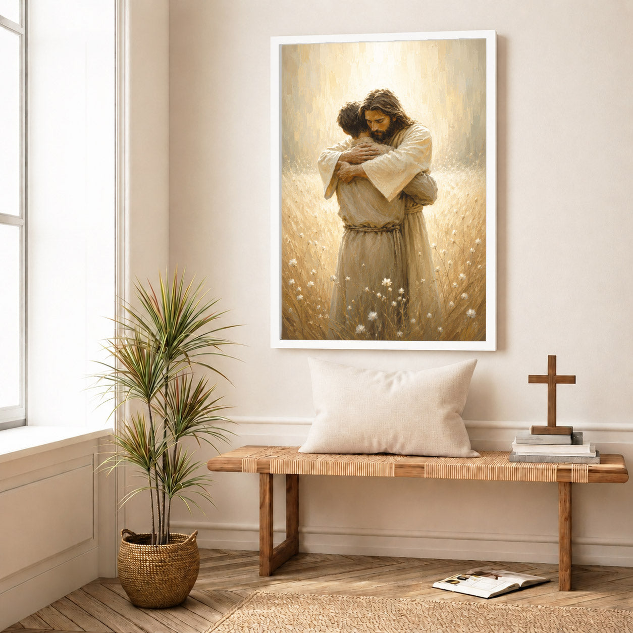 Jesus Christ Safe in His Arms Christian Wall Art Poster/Canvas