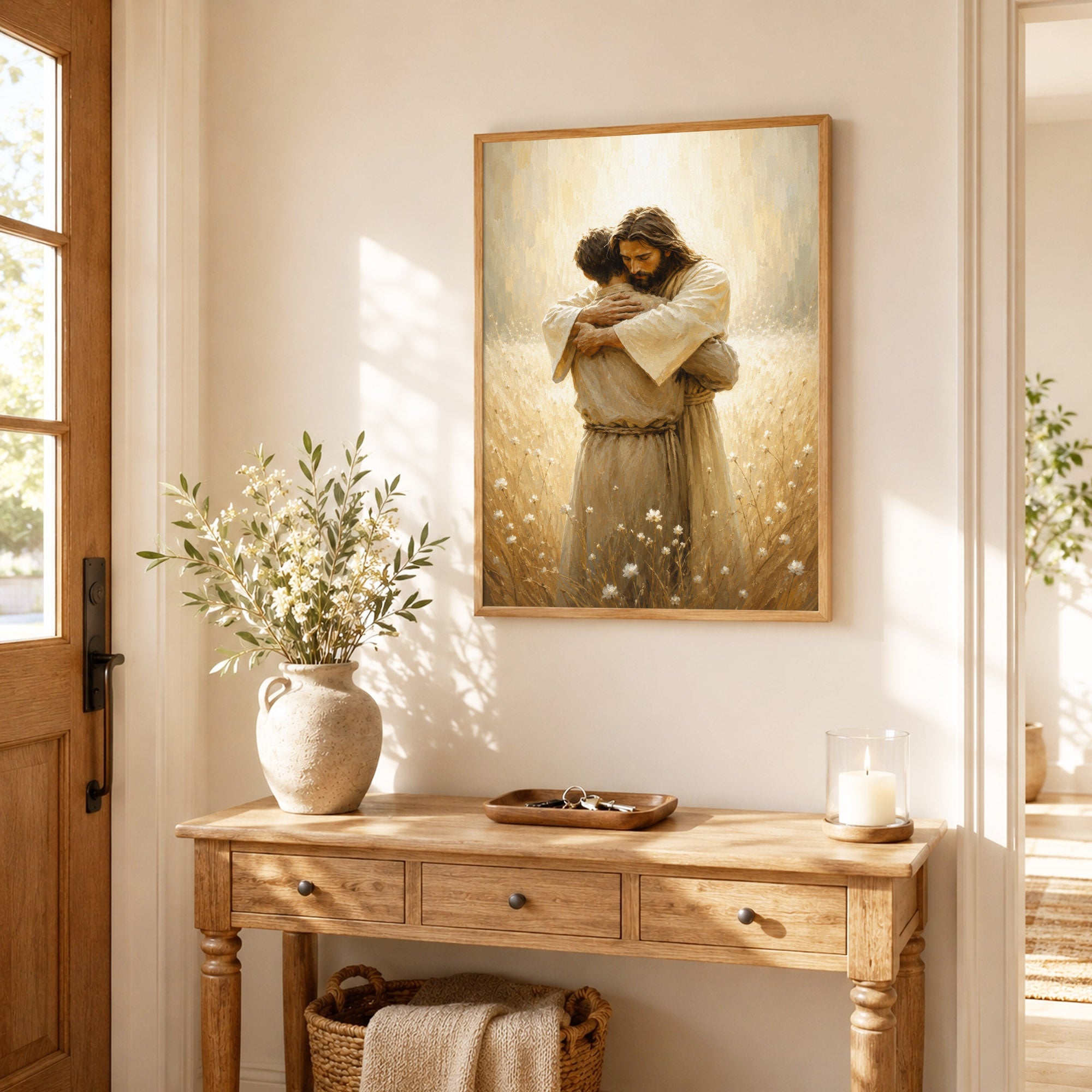 Jesus Christ Safe in His Arms Christian Wall Art Poster/Canvas