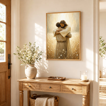 Jesus Christ Safe in His Arms Christian Wall Art Poster/Canvas