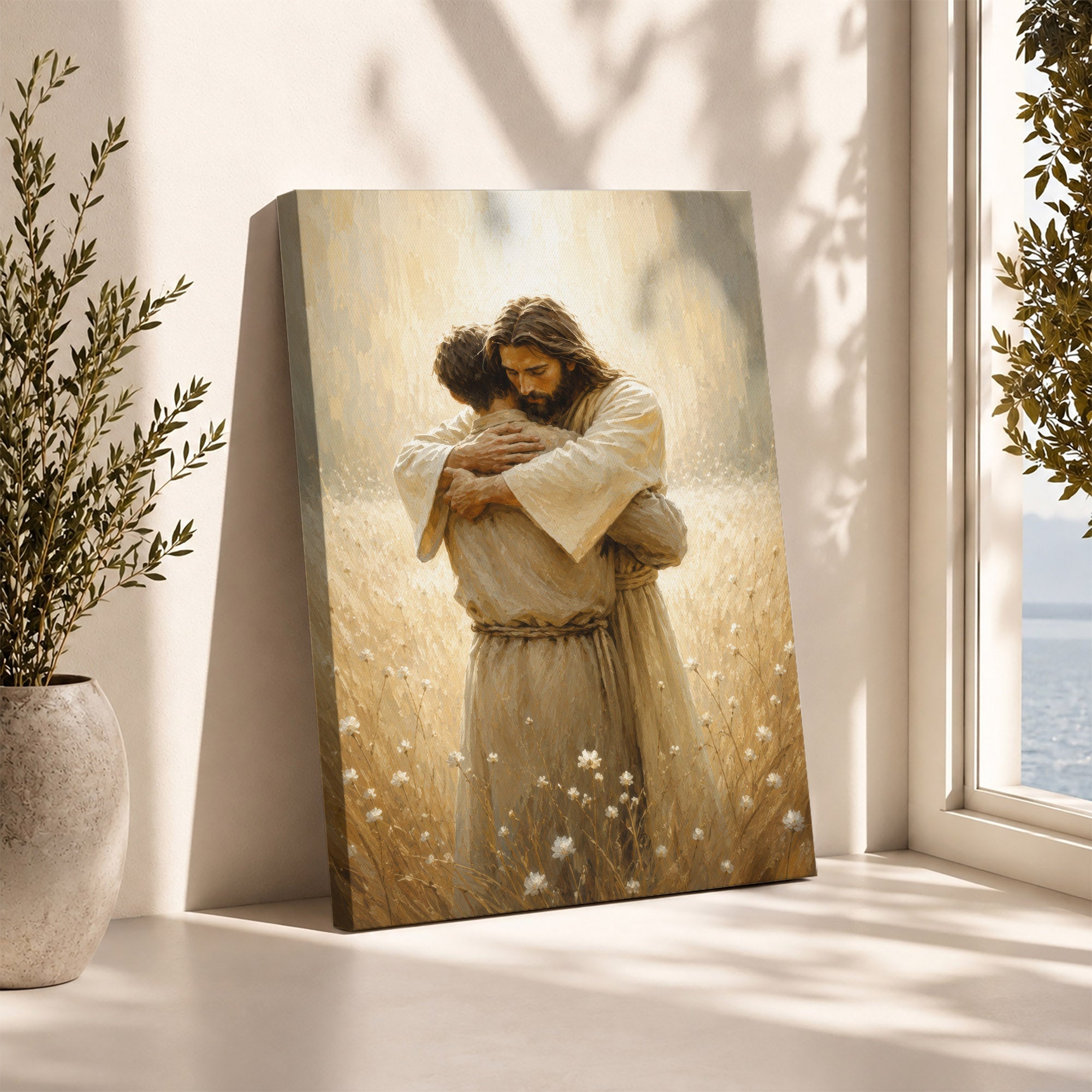Jesus Christ Safe in His Arms Christian Wall Art Poster/Canvas
