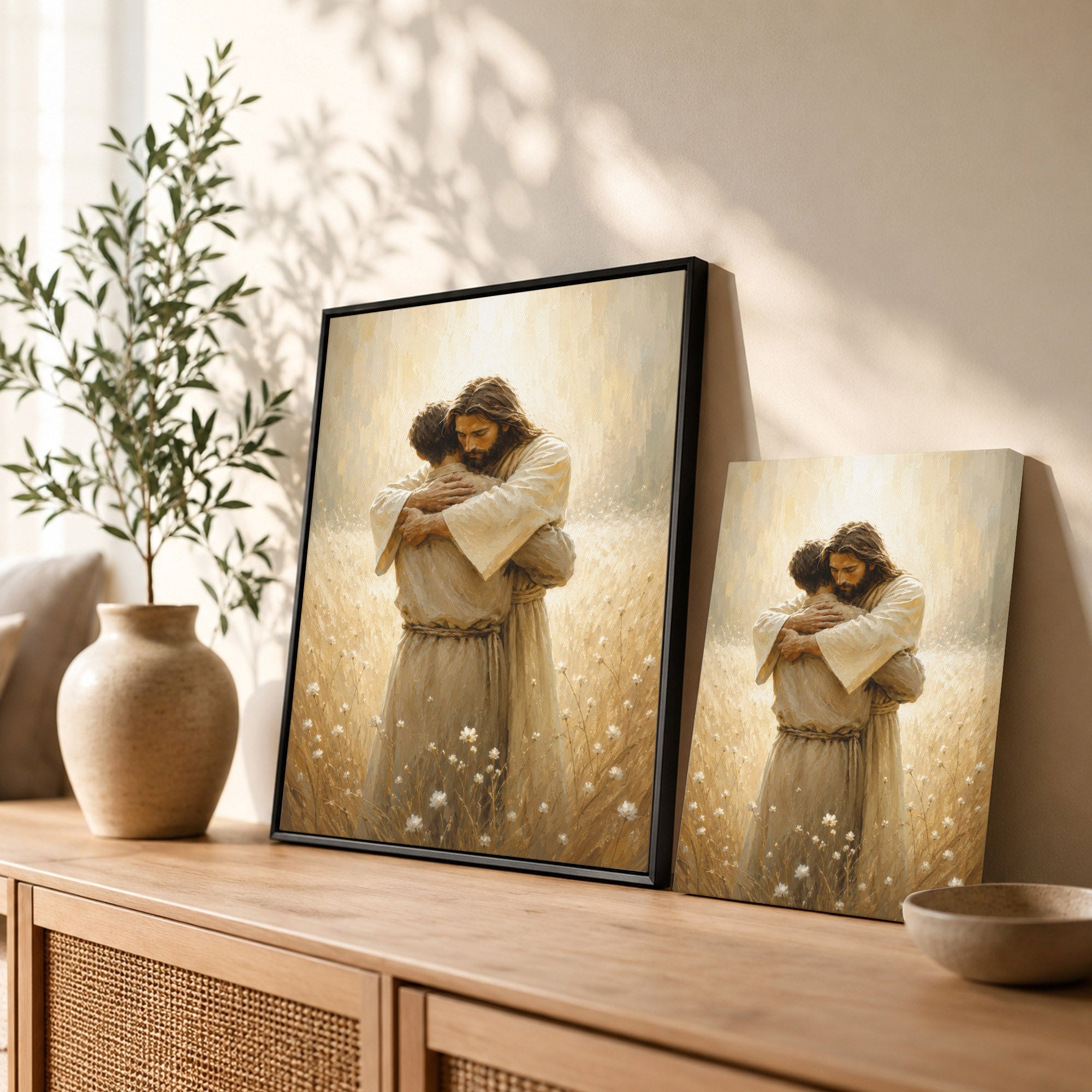 Jesus Christ Safe in His Arms Christian Wall Art Poster/Canvas