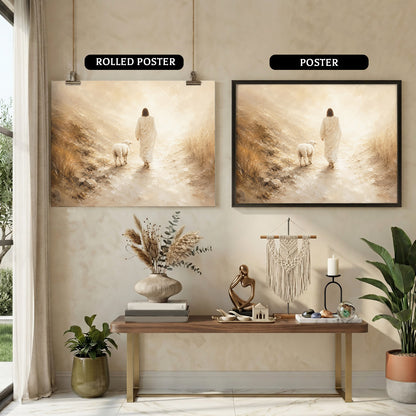 Radiant Jesus Walking with Lamb Wall Art Poster/Canvas