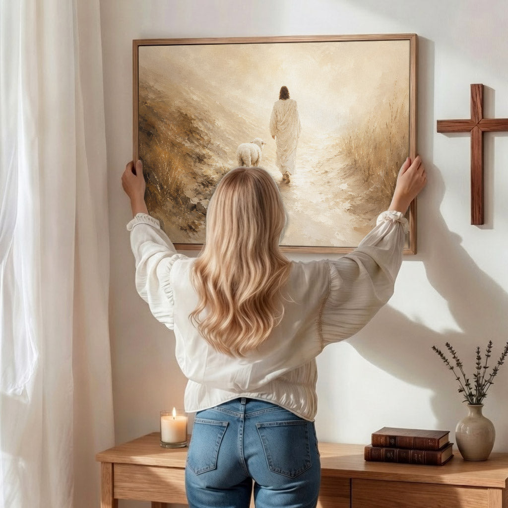 Radiant Jesus Walking with Lamb Wall Art Poster/Canvas