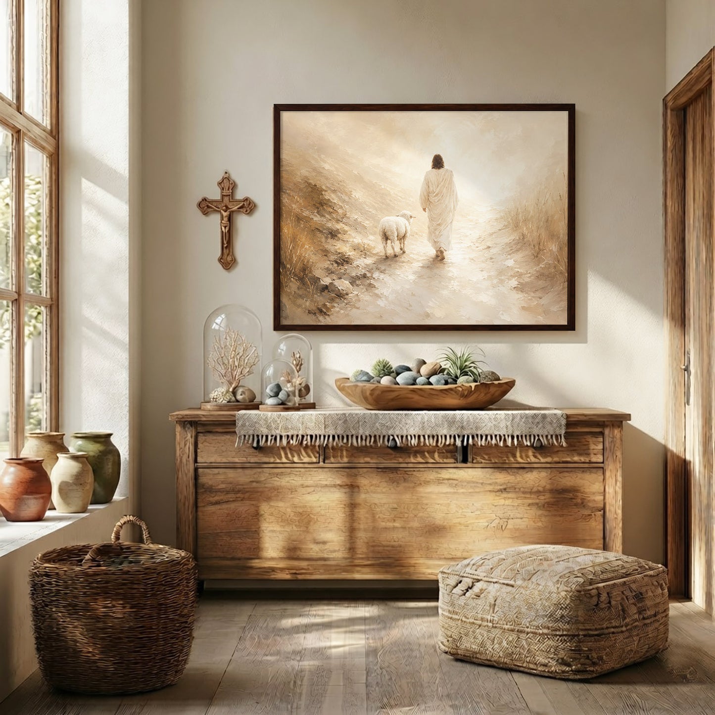 Radiant Jesus Walking with Lamb Wall Art Poster/Canvas