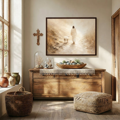 Radiant Jesus Walking with Lamb Wall Art Poster/Canvas
