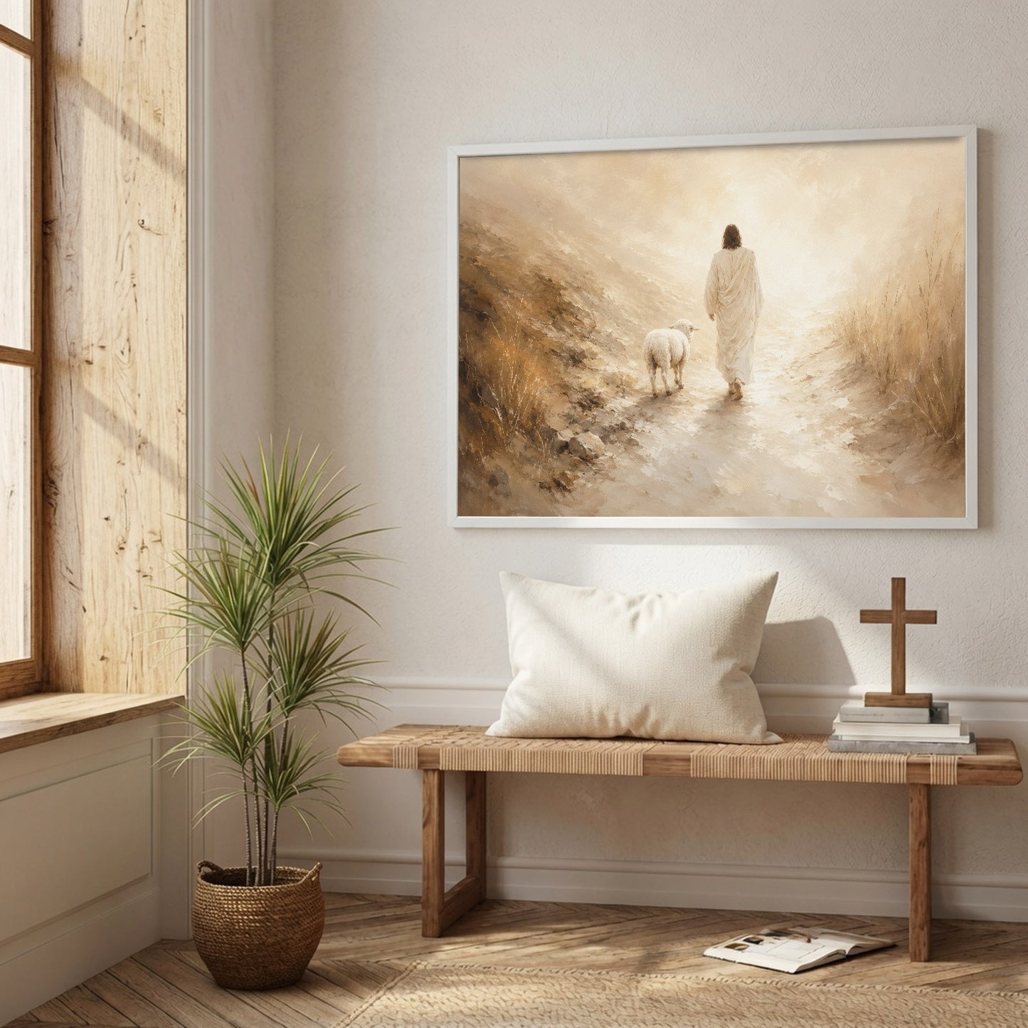 Radiant Jesus Walking with Lamb Wall Art Poster/Canvas