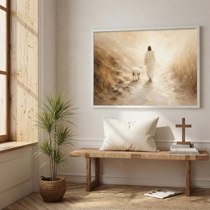 Radiant Jesus Walking with Lamb Wall Art Poster/Canvas
