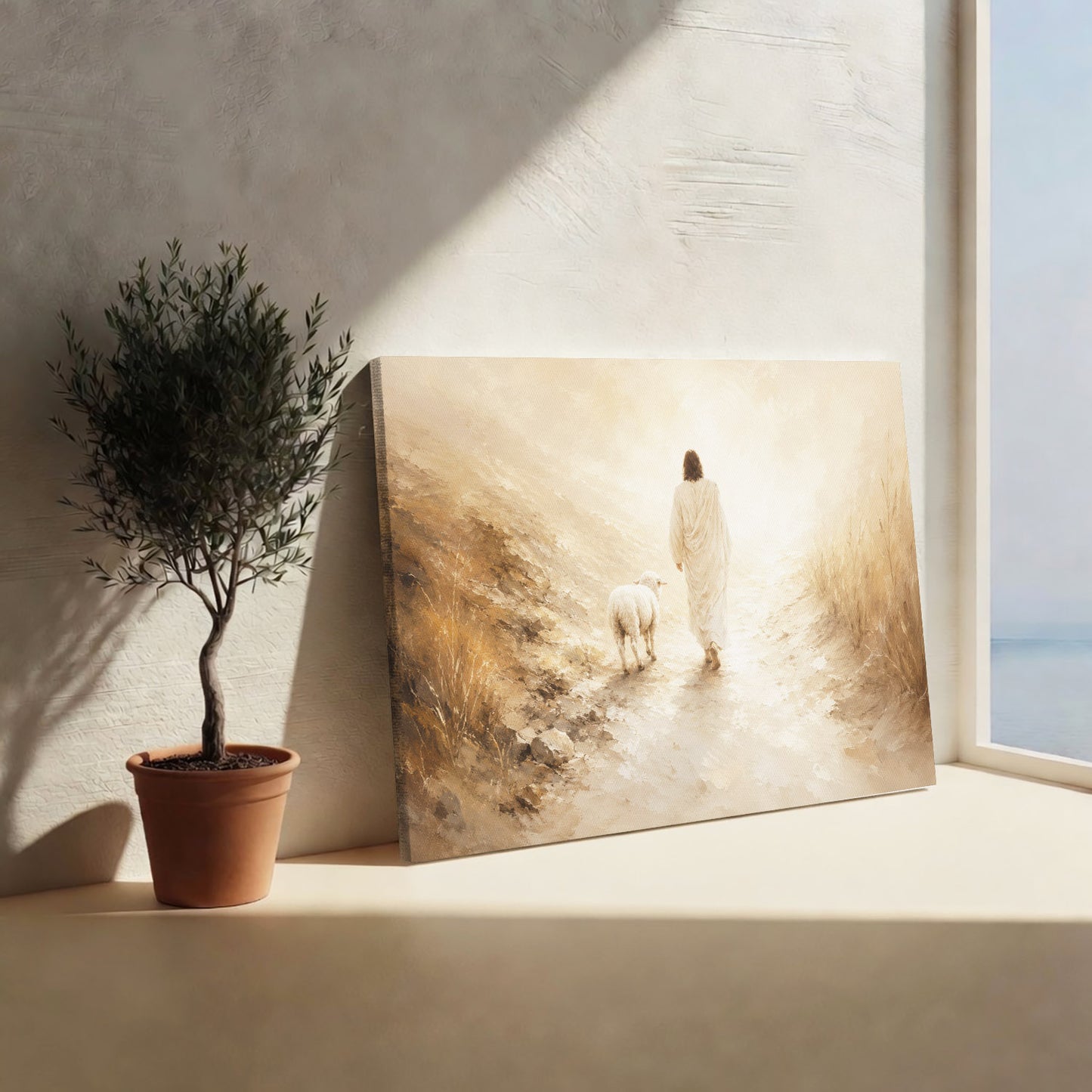 Radiant Jesus Walking with Lamb Wall Art Poster/Canvas