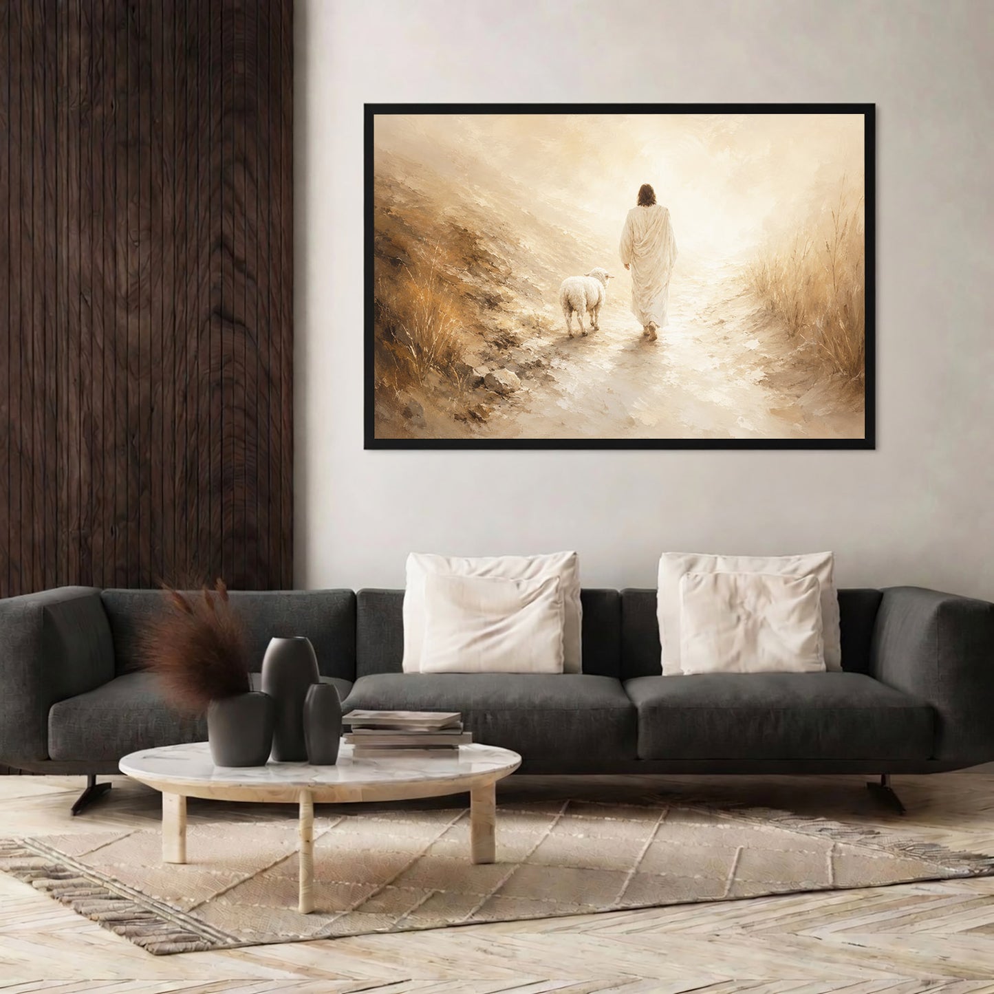 Radiant Jesus Walking with Lamb Wall Art Poster/Canvas