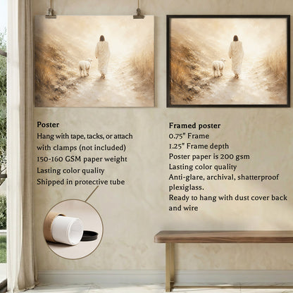 Radiant Jesus Walking with Lamb Wall Art Poster/Canvas