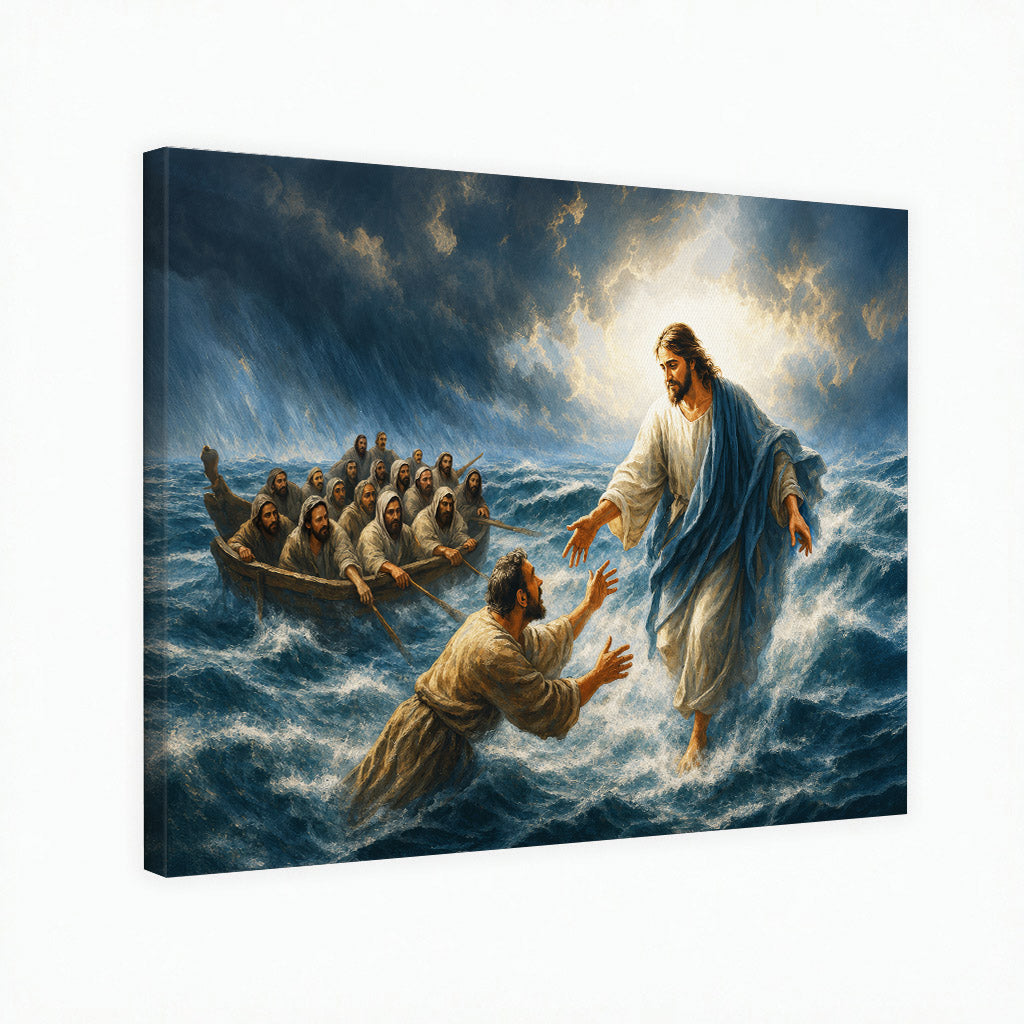 Jesus Christ Saves Peter From the Storm Christian Wall Art Poster/Canvas