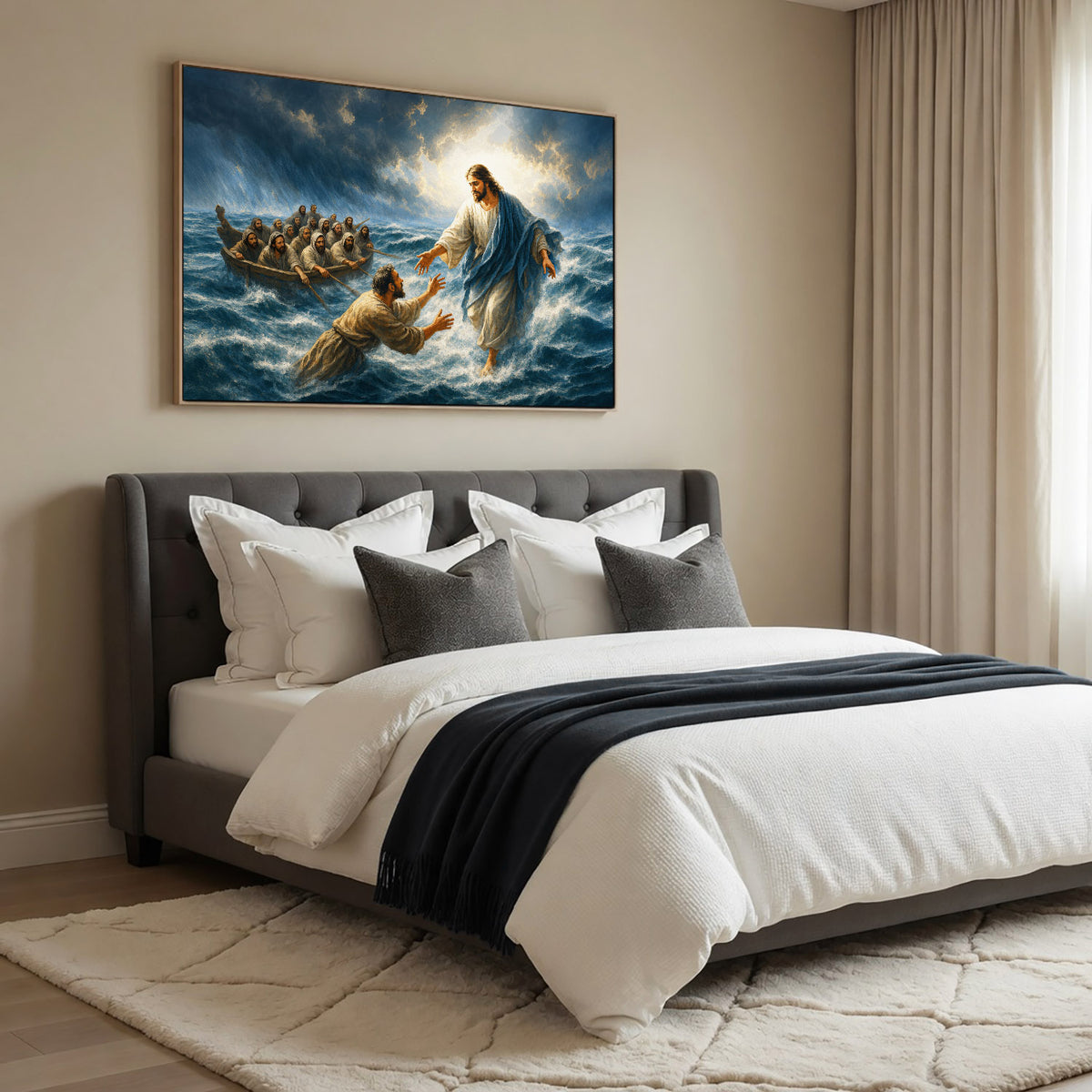 Jesus Christ Saves Peter From the Storm Christian Wall Art Poster/Canvas