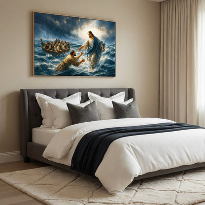 Jesus Christ Saves Peter From the Storm Christian Wall Art Poster/Canvas