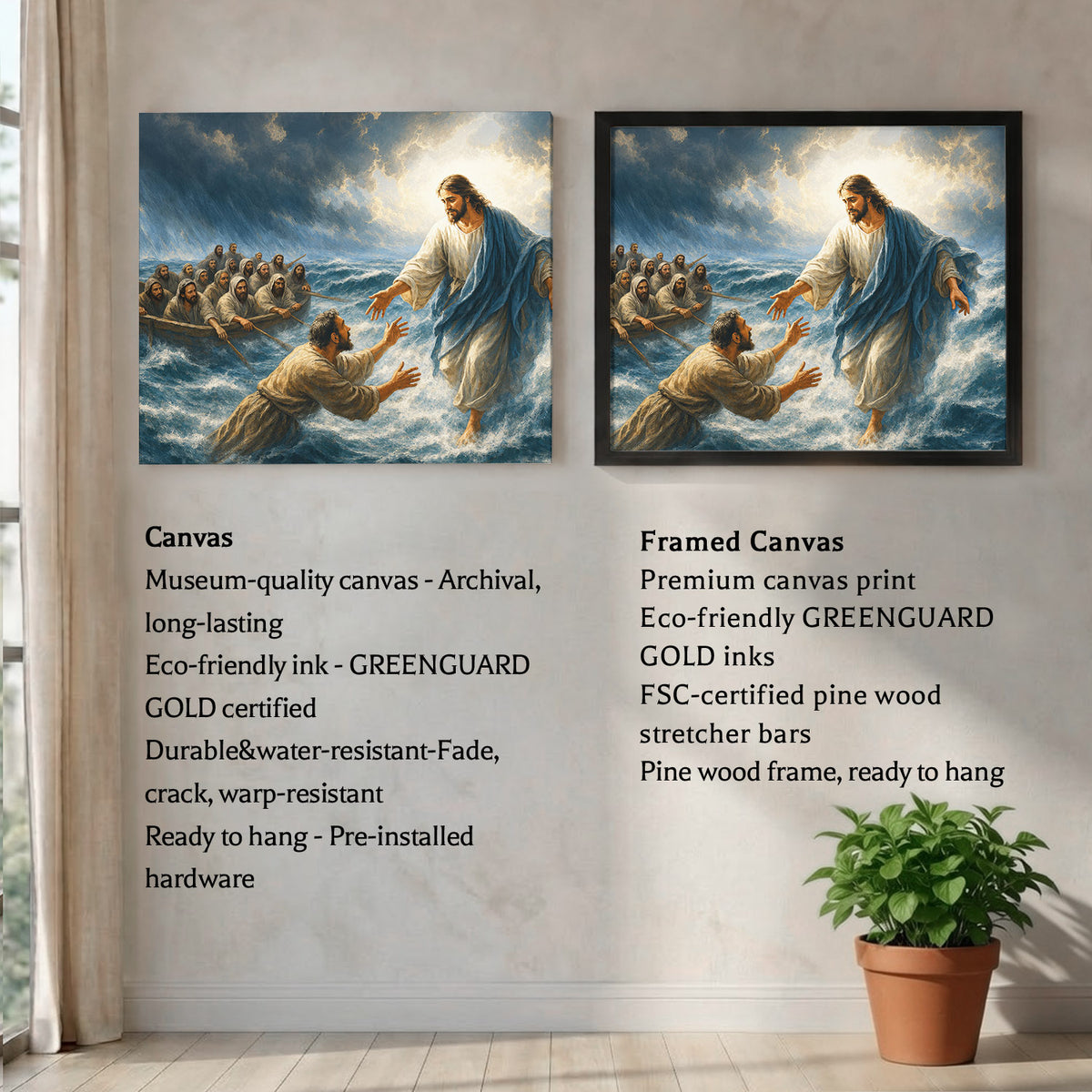 Jesus Christ Saves Peter From the Storm Christian Wall Art Poster/Canvas