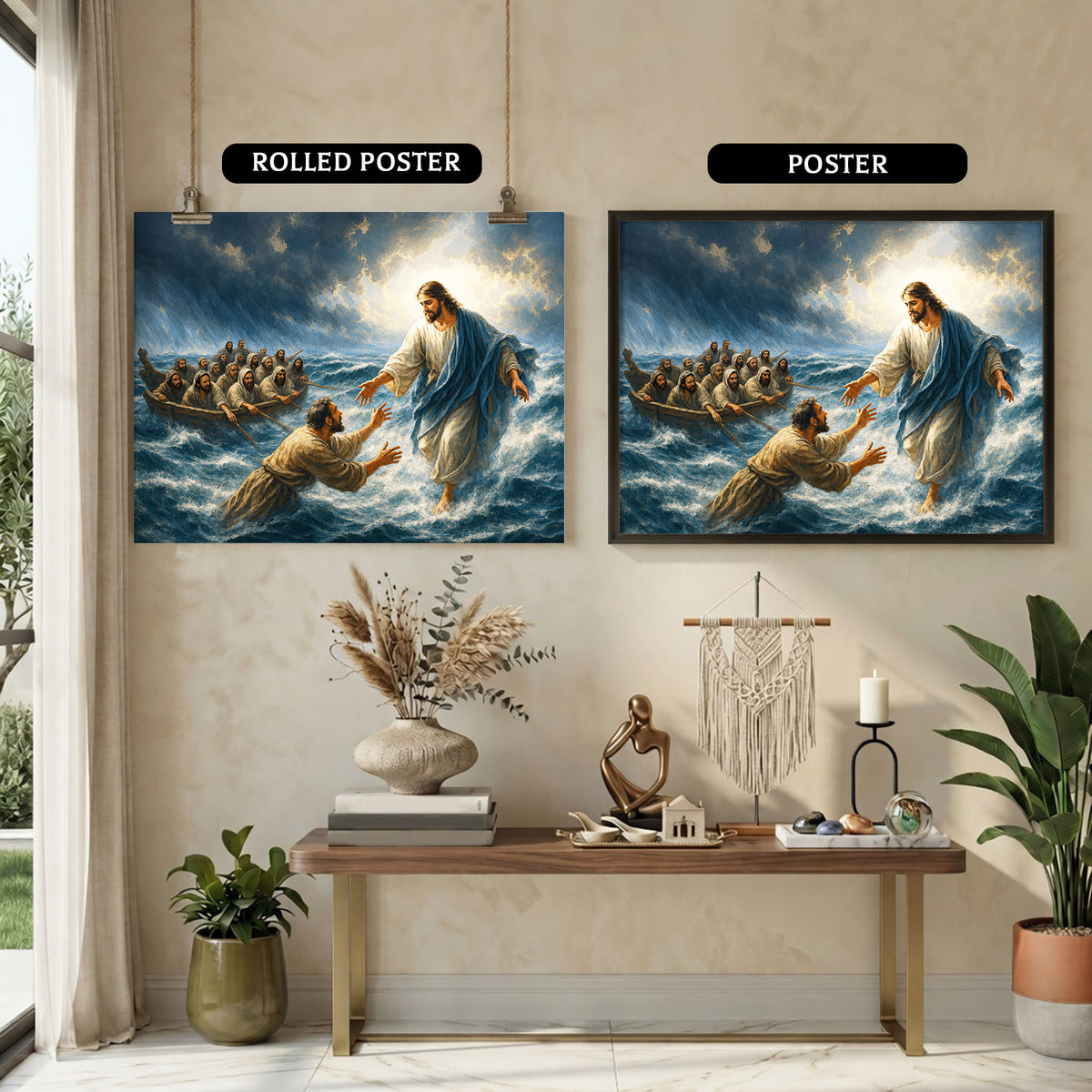 Jesus Christ Saves Peter From the Storm Christian Wall Art Poster/Canvas
