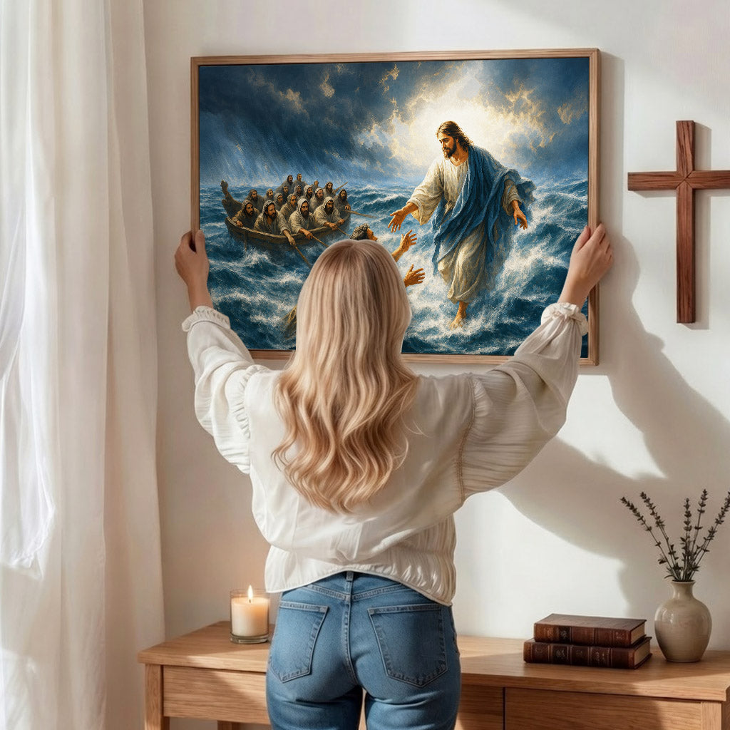 Jesus Christ Saves Peter From the Storm Christian Wall Art Poster/Canvas