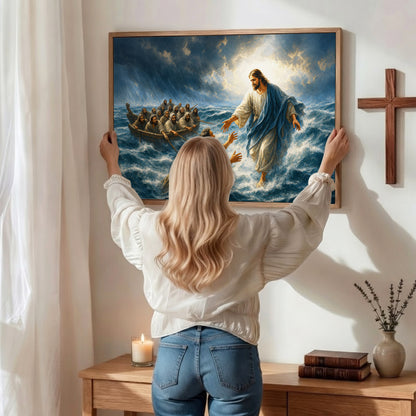 Jesus Christ Saves Peter From the Storm Christian Wall Art Poster/Canvas