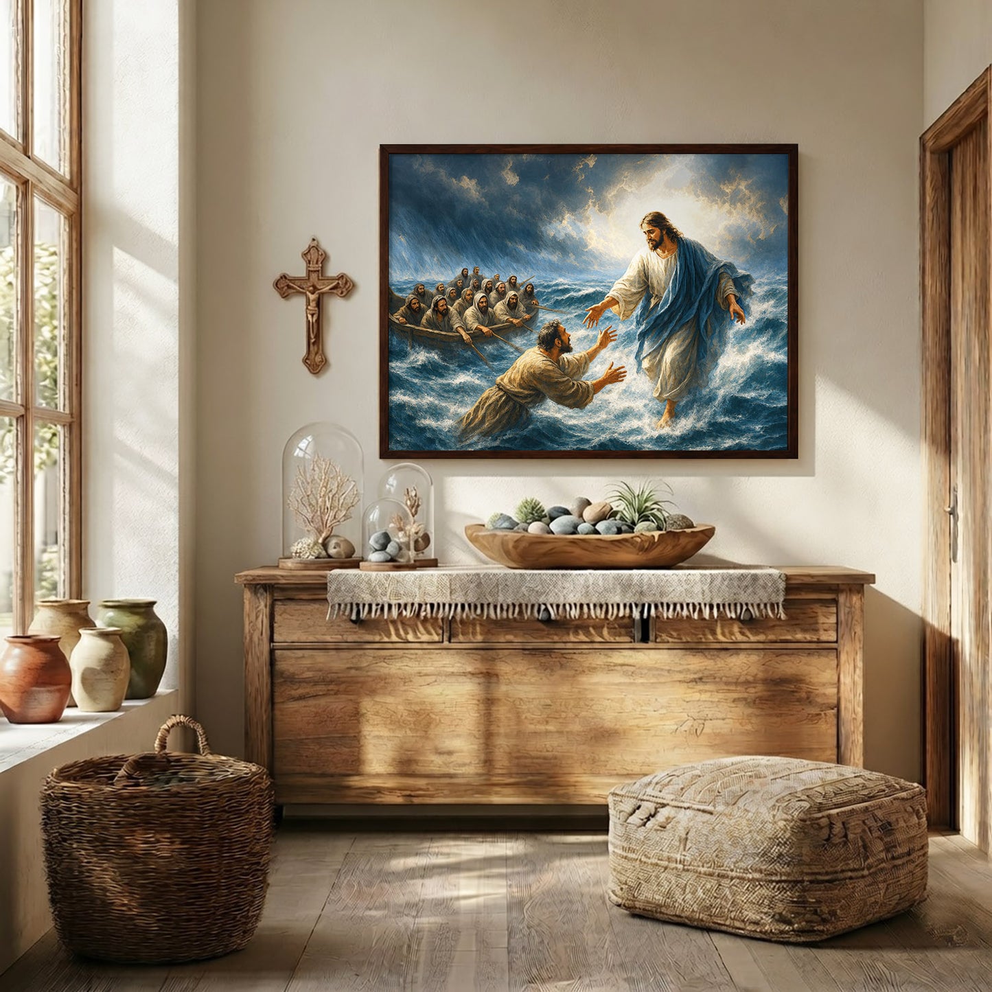 Jesus Christ Saves Peter From the Storm Christian Wall Art Poster/Canvas