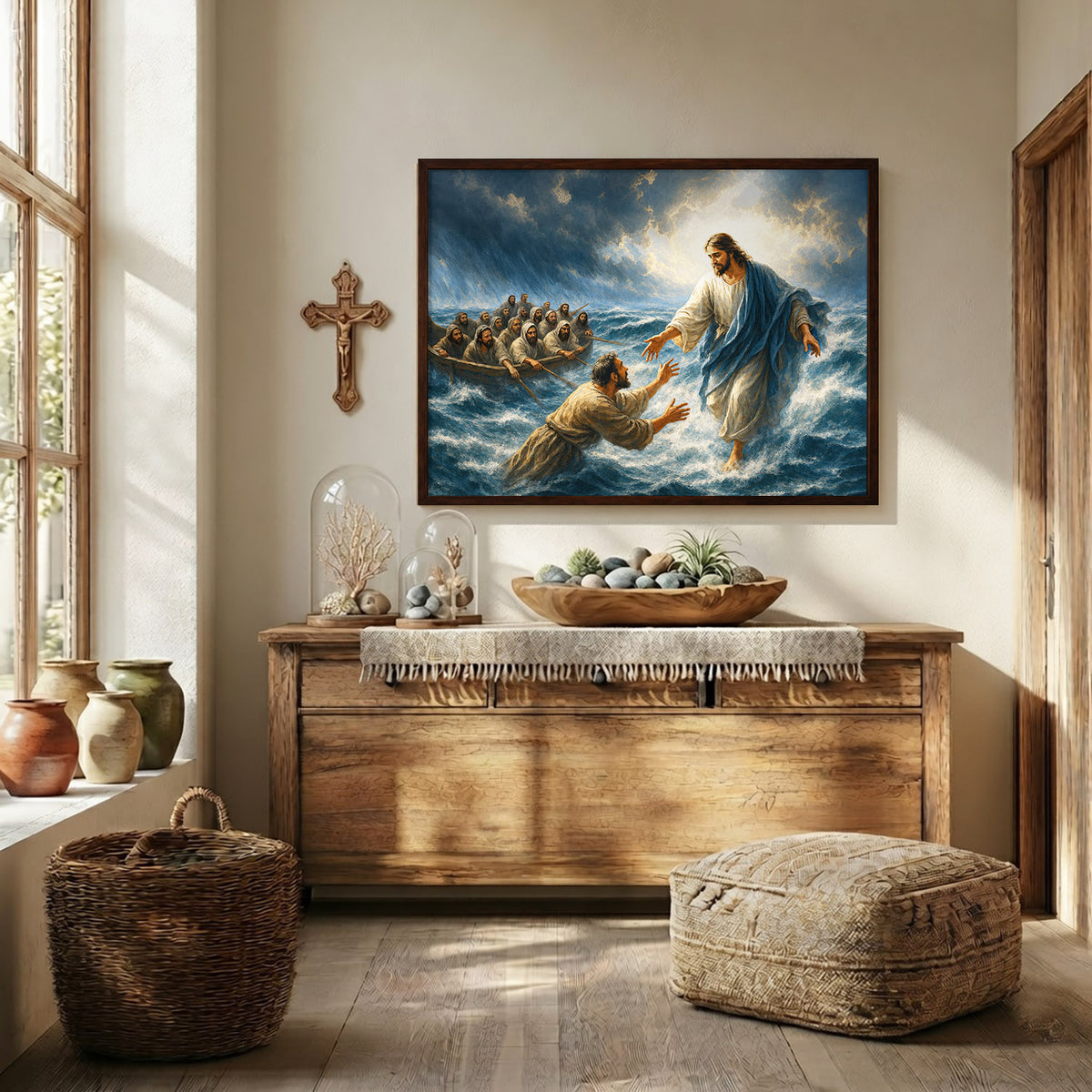 Jesus Christ Saves Peter From the Storm Christian Wall Art Poster/Canvas