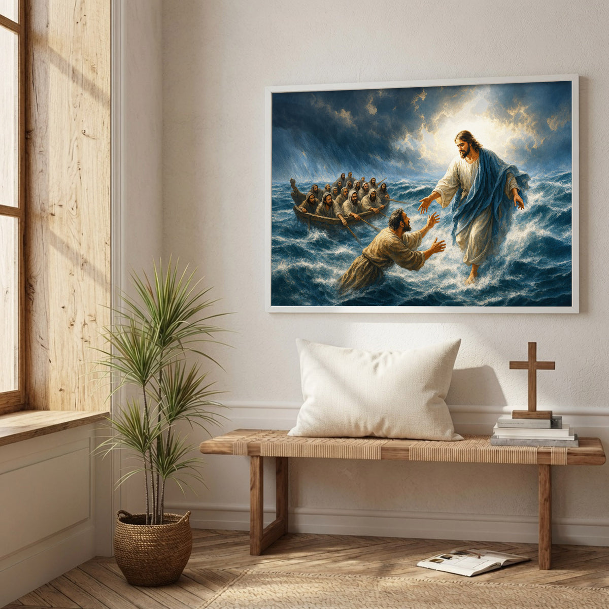 Jesus Christ Saves Peter From the Storm Christian Wall Art Poster/Canvas