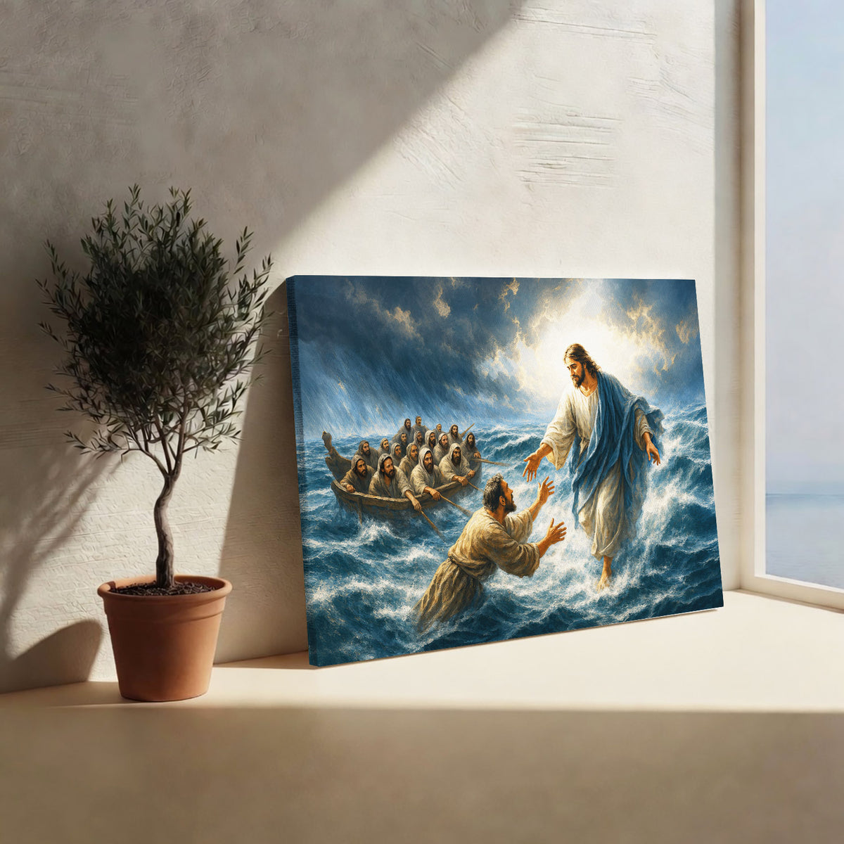Jesus Christ Saves Peter From the Storm Christian Wall Art Poster/Canvas