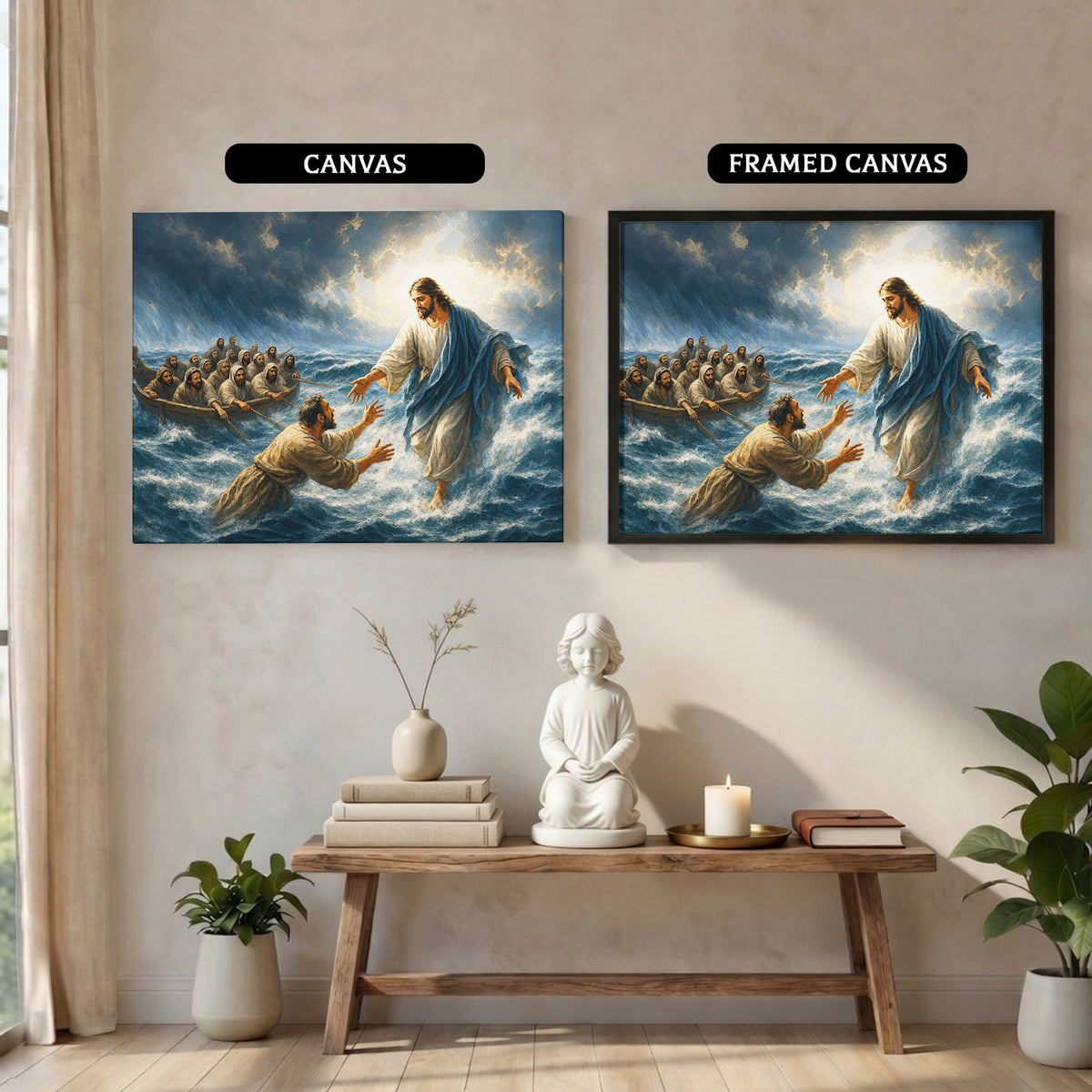 Jesus Christ Saves Peter From the Storm Christian Wall Art Poster/Canvas