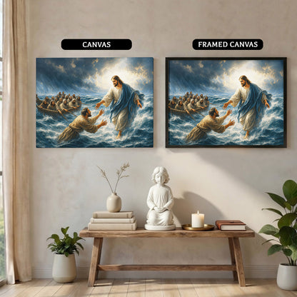Jesus Christ Saves Peter From the Storm Christian Wall Art Poster/Canvas
