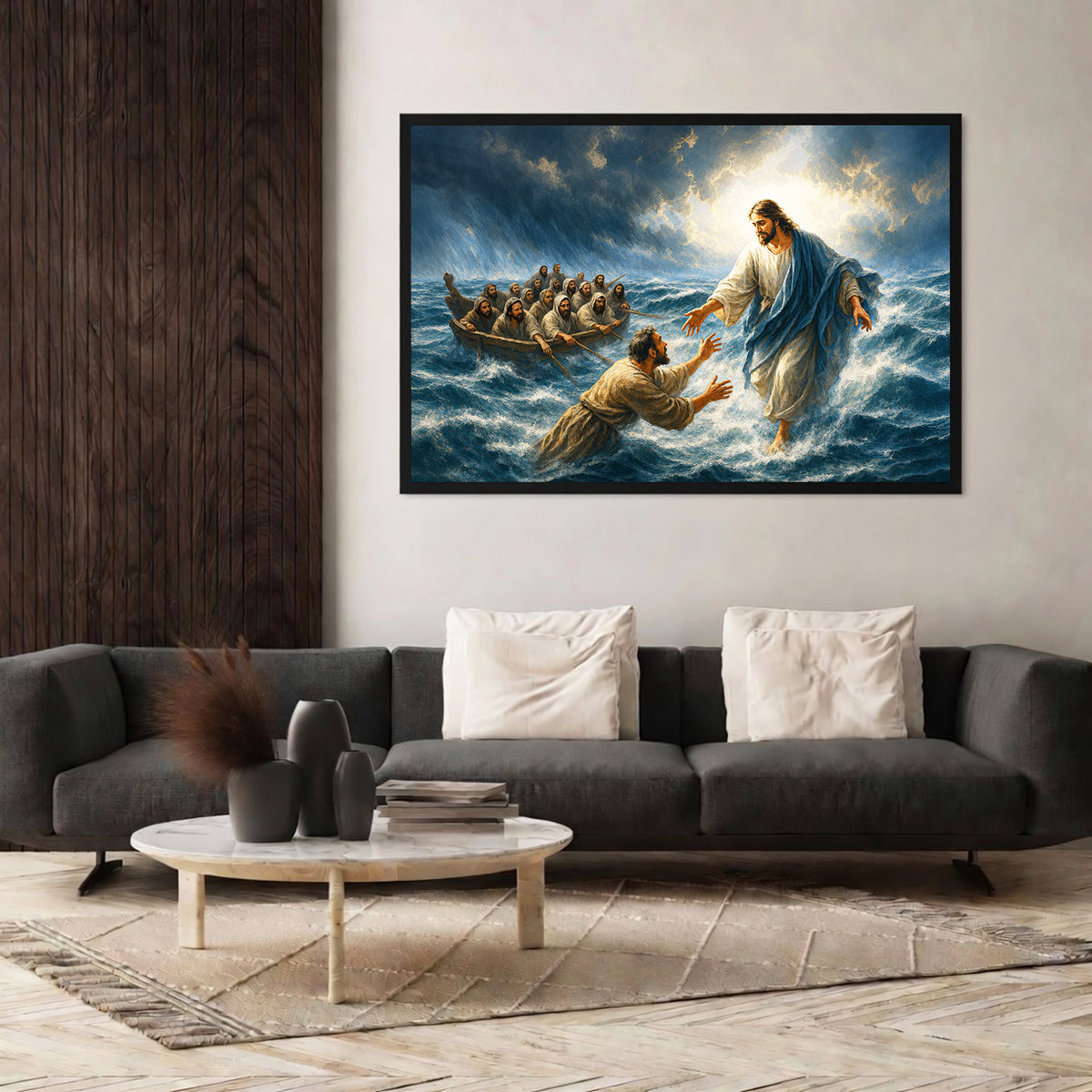 Jesus Christ Saves Peter From the Storm Christian Wall Art Poster/Canvas