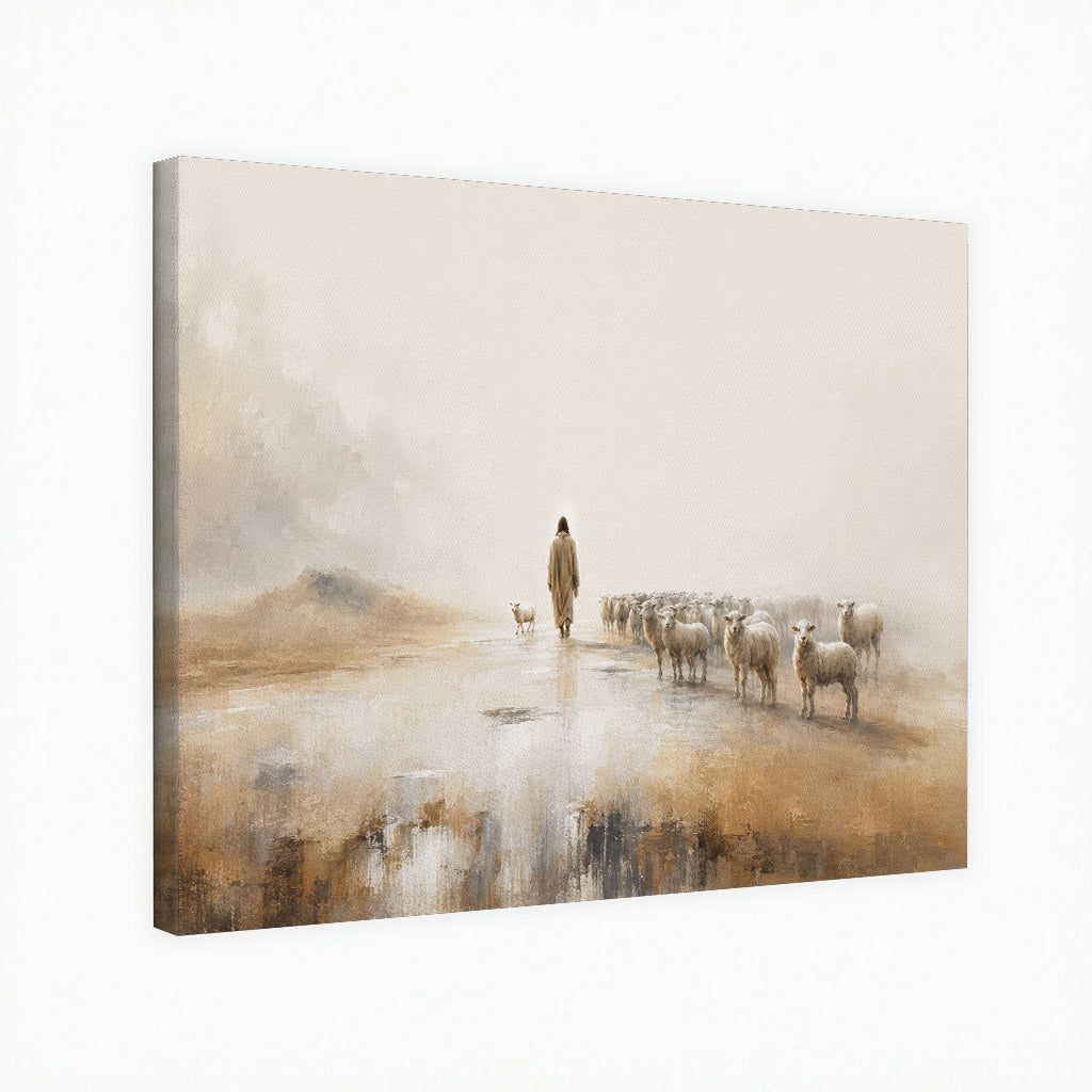 Jesus The Good Shepherd Leading His Flock Christian Wall Art Poster/Canvas