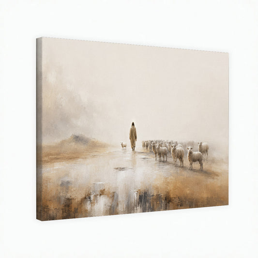 Jesus The Good Shepherd Leading His Flock Christian Wall Art Poster/Canvas